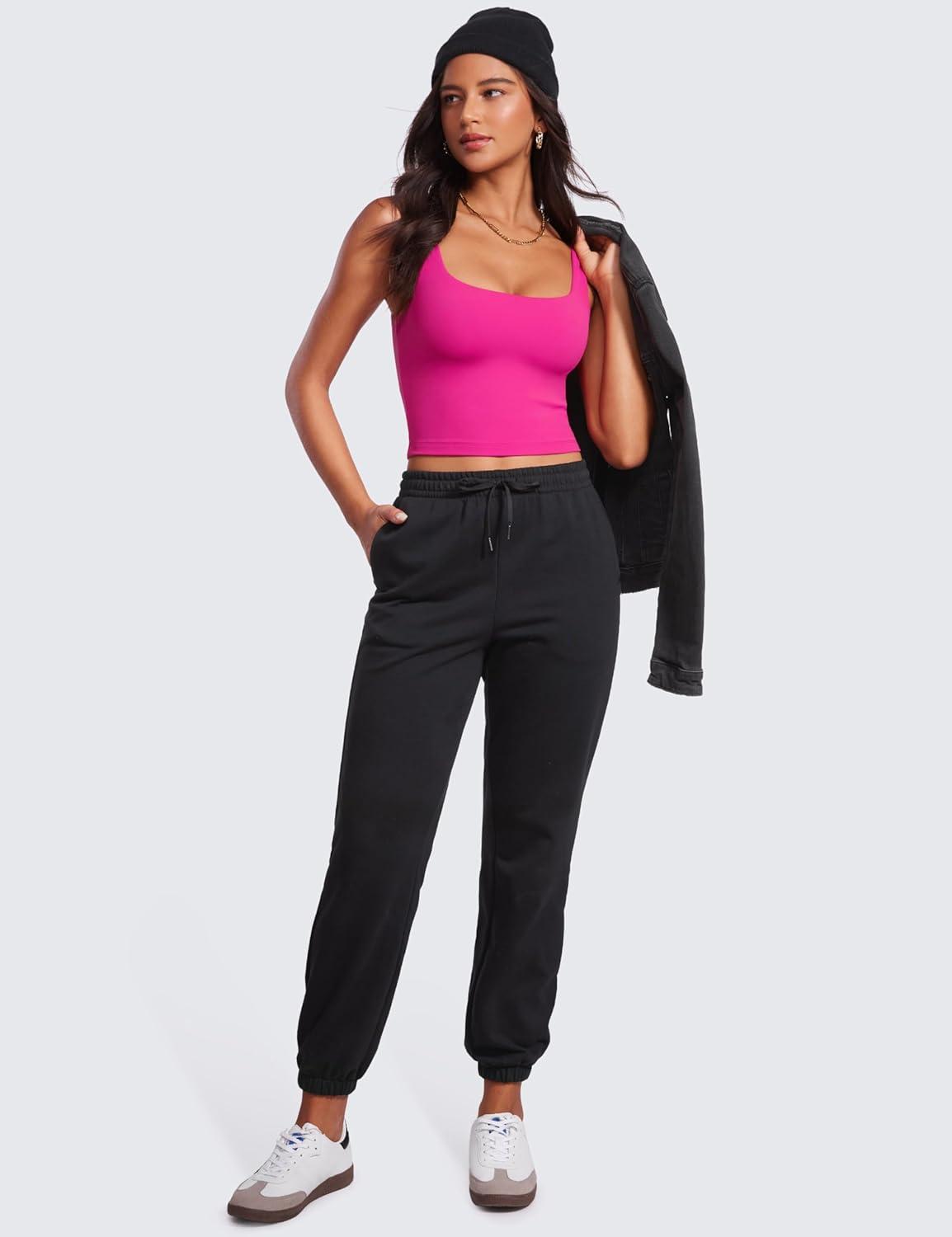 imageCRZ YOGA Womens Butterluxe Double Lined Square Neck Tight Tank Tops Sleeveless Workout Cropped Casual Yoga Fitted ShirtsHibiscus Purple