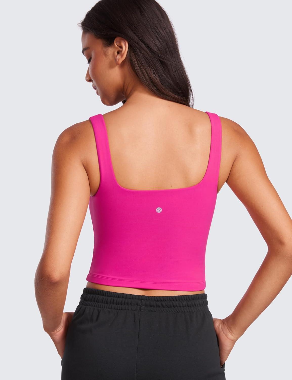 imageCRZ YOGA Womens Butterluxe Double Lined Square Neck Tight Tank Tops Sleeveless Workout Cropped Casual Yoga Fitted ShirtsHibiscus Purple