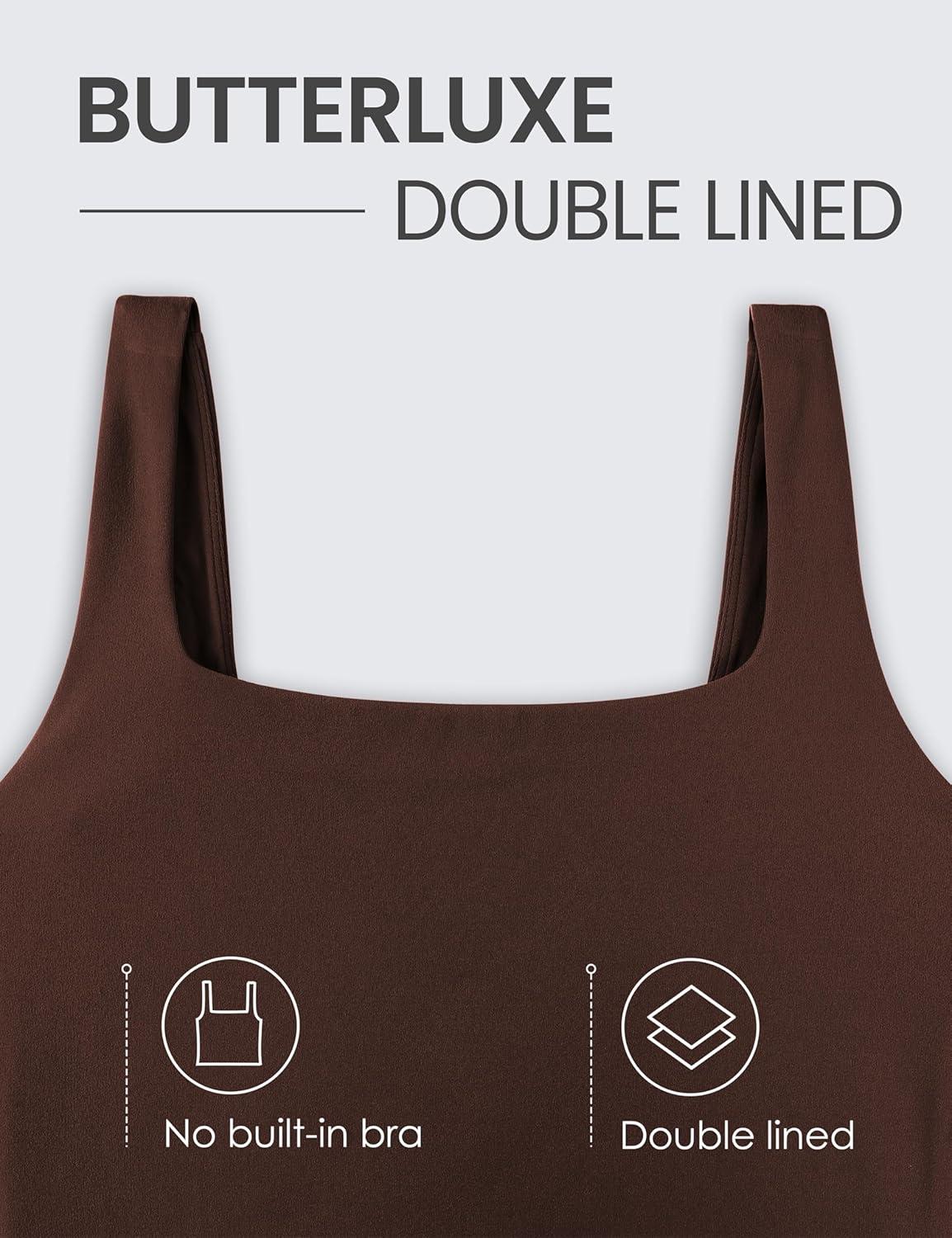 imageCRZ YOGA Womens Butterluxe Double Lined Square Neck Tight Tank Tops Sleeveless Workout Cropped Casual Yoga Fitted ShirtsTaupe