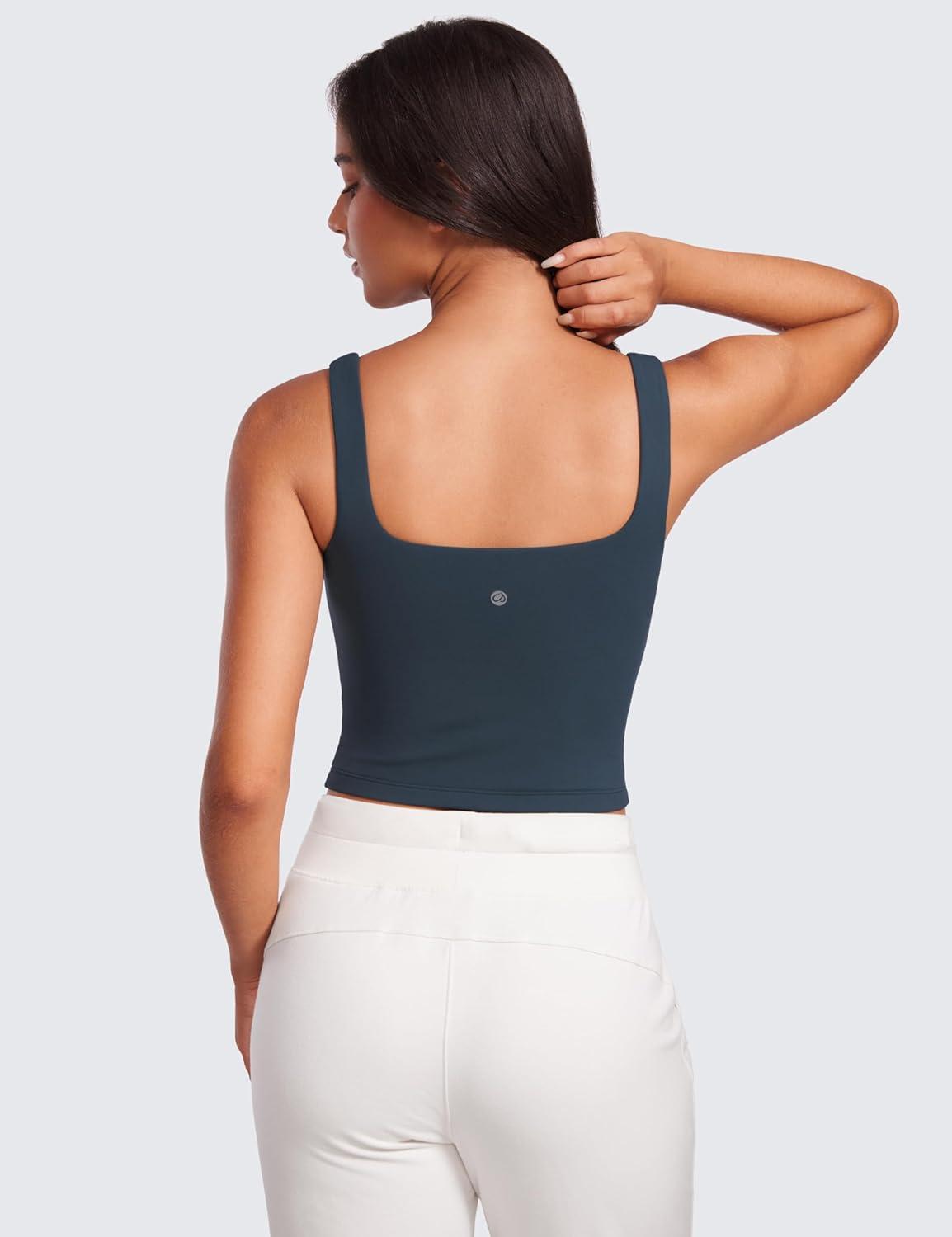 imageCRZ YOGA Womens Butterluxe Double Lined Square Neck Tight Tank Tops Sleeveless Workout Cropped Casual Yoga Fitted ShirtsTrue Navy