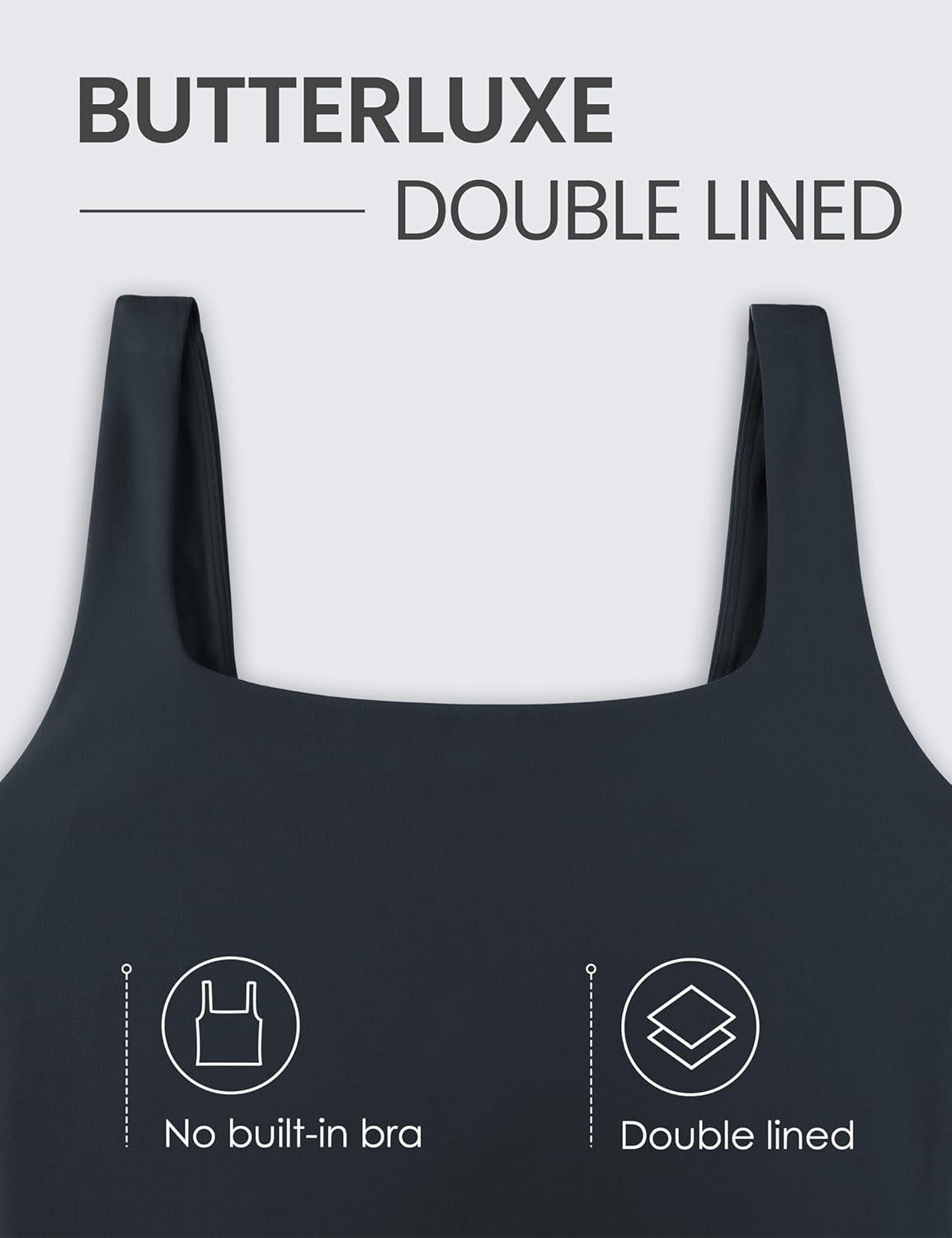 imageCRZ YOGA Womens Butterluxe Double Lined Square Neck Tight Tank Tops Sleeveless Workout Cropped Casual Yoga Fitted ShirtsTrue Navy