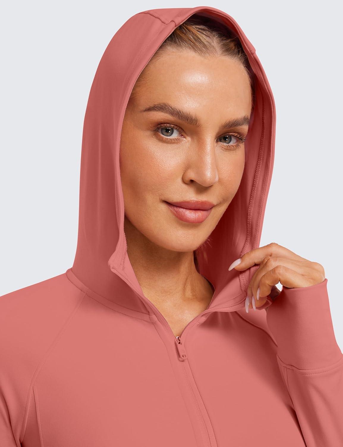 imageCRZ YOGA Womens Butterluxe Full Zip Workout Hoodie Jackets Slim Fit Hooded Athletic Yoga Lightweight Jacket with Thumb HolesBriar Rose