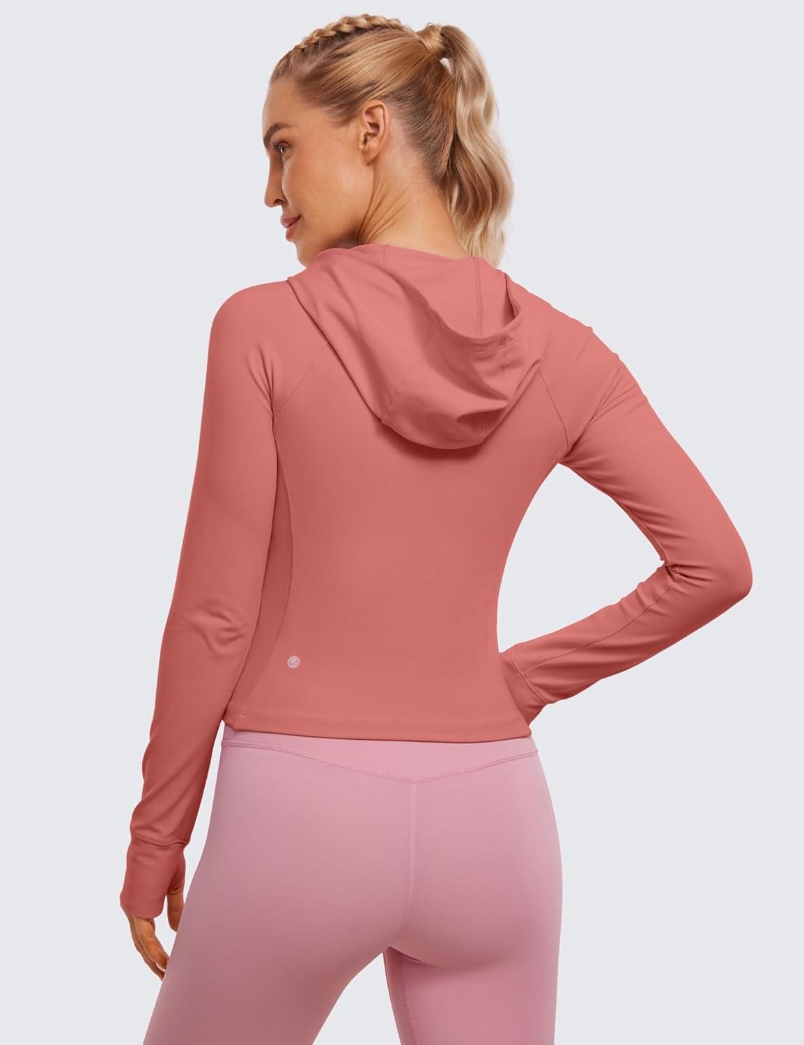imageCRZ YOGA Womens Butterluxe Full Zip Workout Hoodie Jackets Slim Fit Hooded Athletic Yoga Lightweight Jacket with Thumb HolesBriar Rose