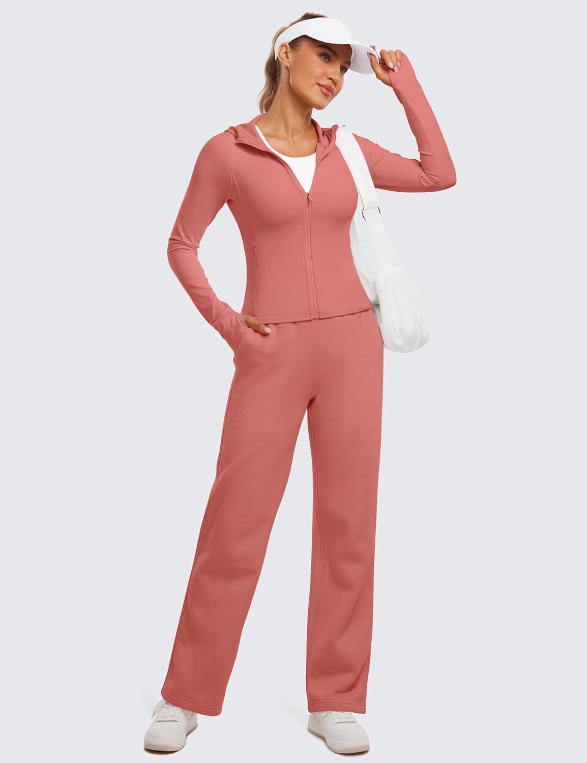 imageCRZ YOGA Womens Butterluxe Full Zip Workout Hoodie Jackets Slim Fit Hooded Athletic Yoga Lightweight Jacket with Thumb HolesBriar Rose