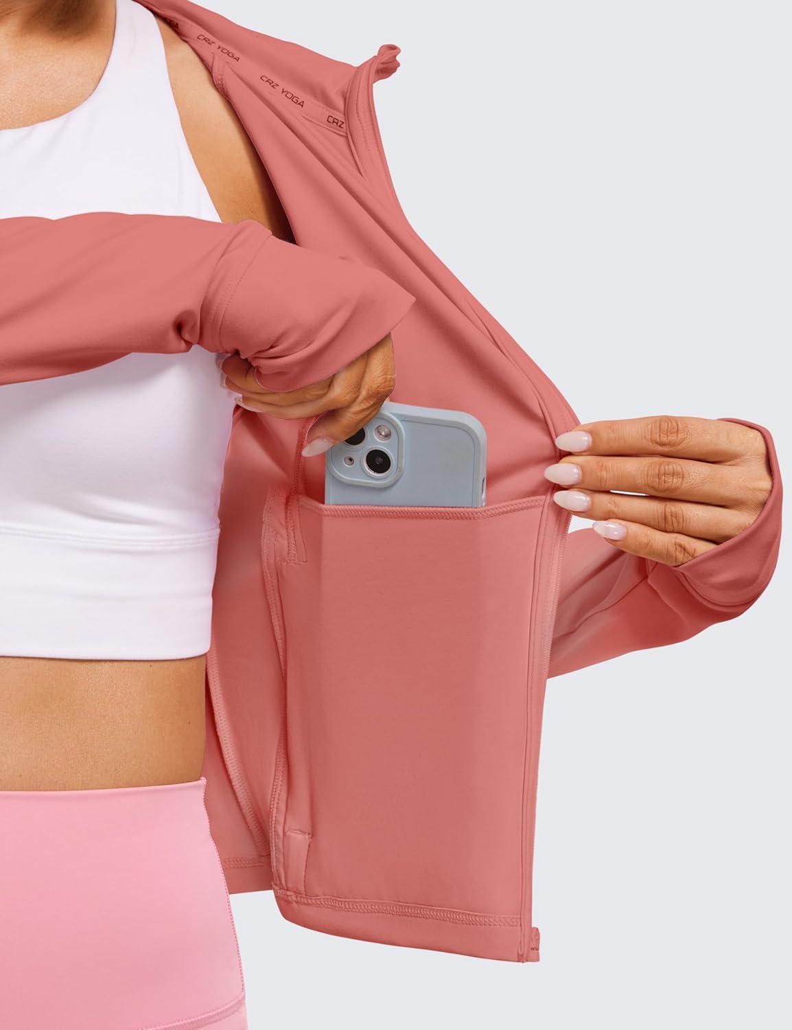 imageCRZ YOGA Womens Butterluxe Full Zip Workout Hoodie Jackets Slim Fit Hooded Athletic Yoga Lightweight Jacket with Thumb HolesBriar Rose