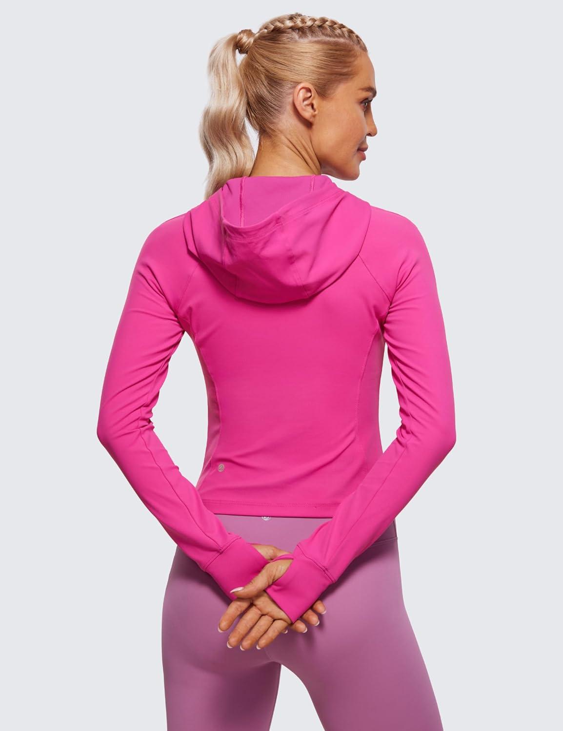 imageCRZ YOGA Womens Butterluxe Full Zip Workout Hoodie Jackets Slim Fit Hooded Athletic Yoga Lightweight Jacket with Thumb HolesHibiscus Purple