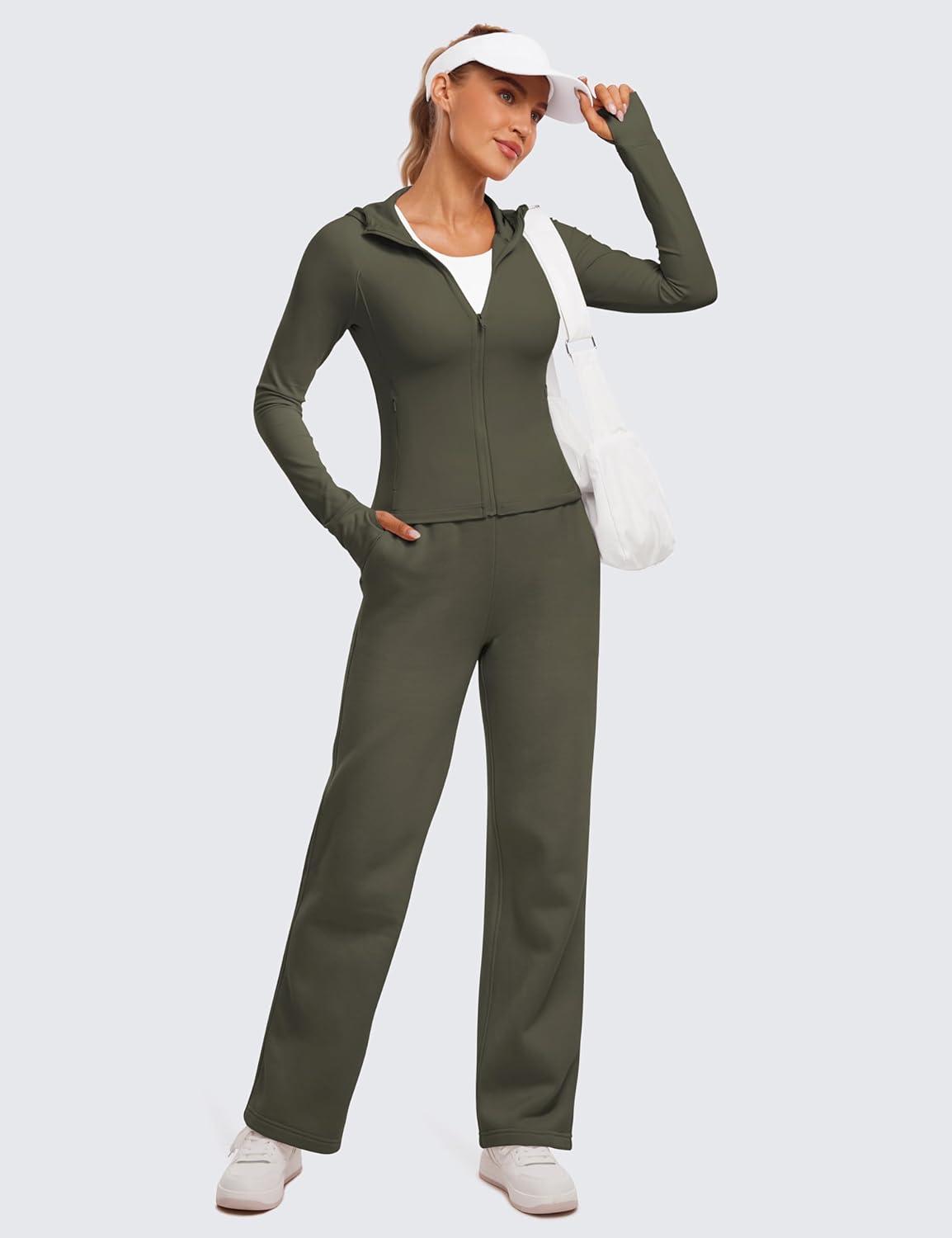 imageCRZ YOGA Womens Butterluxe Full Zip Workout Hoodie Jackets Slim Fit Hooded Athletic Yoga Lightweight Jacket with Thumb HolesLight Army Green