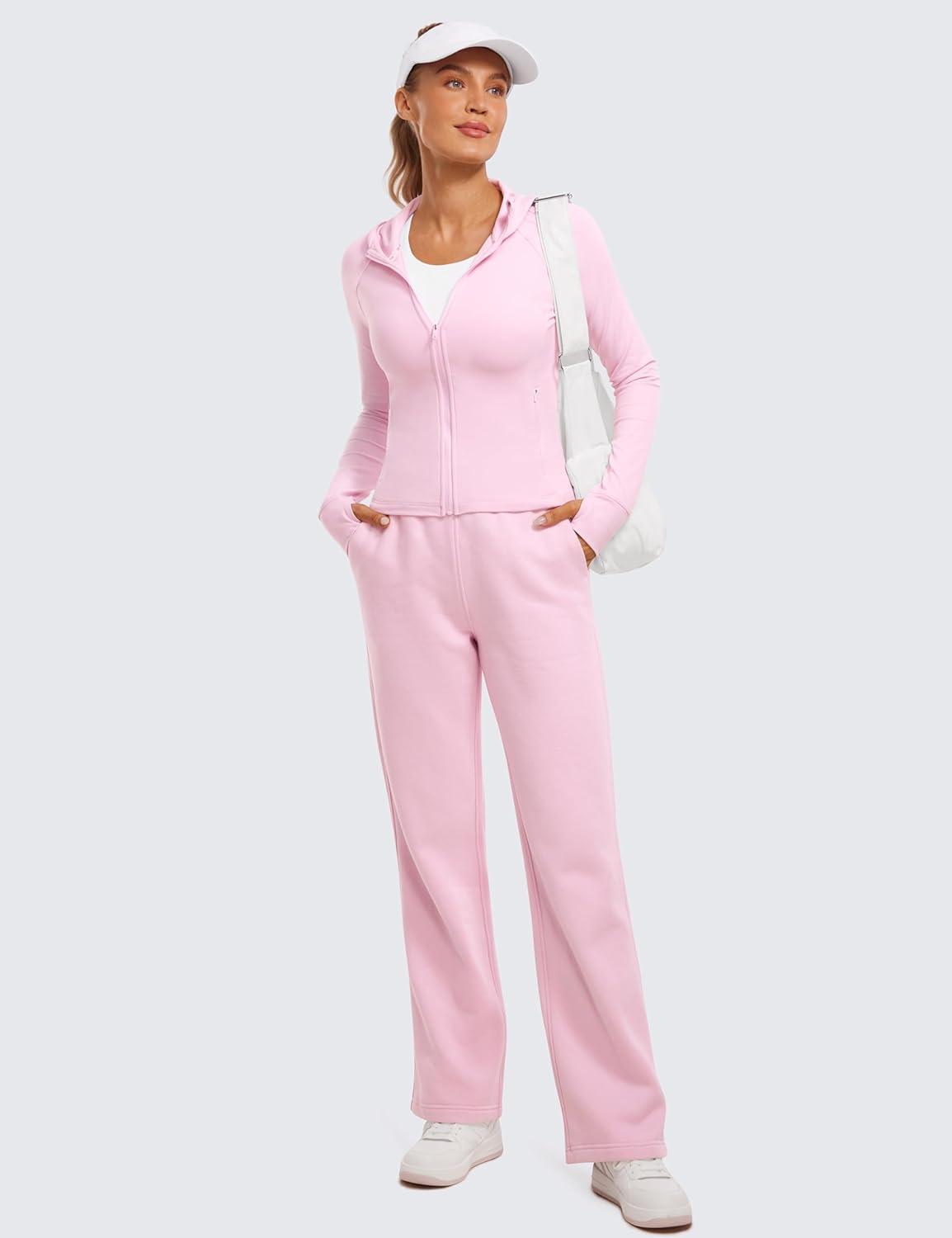 imageCRZ YOGA Womens Butterluxe Full Zip Workout Hoodie Jackets Slim Fit Hooded Athletic Yoga Lightweight Jacket with Thumb HolesPink Peony