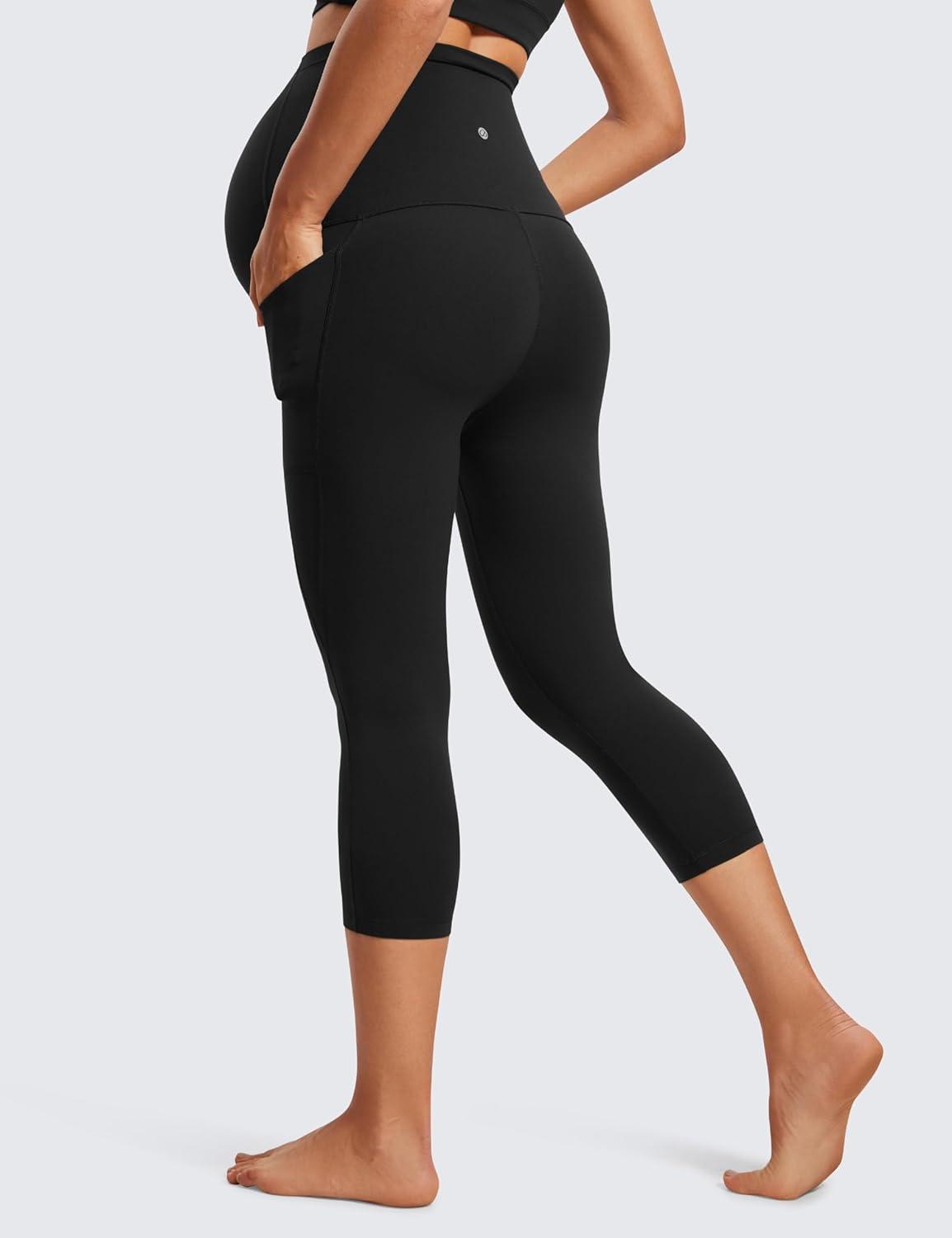 imageCRZ YOGA Womens Butterluxe Maternity Capris Leggings with Pockets 21quot Workout Active Yoga Soft Over The Belly Crop PantsBlack