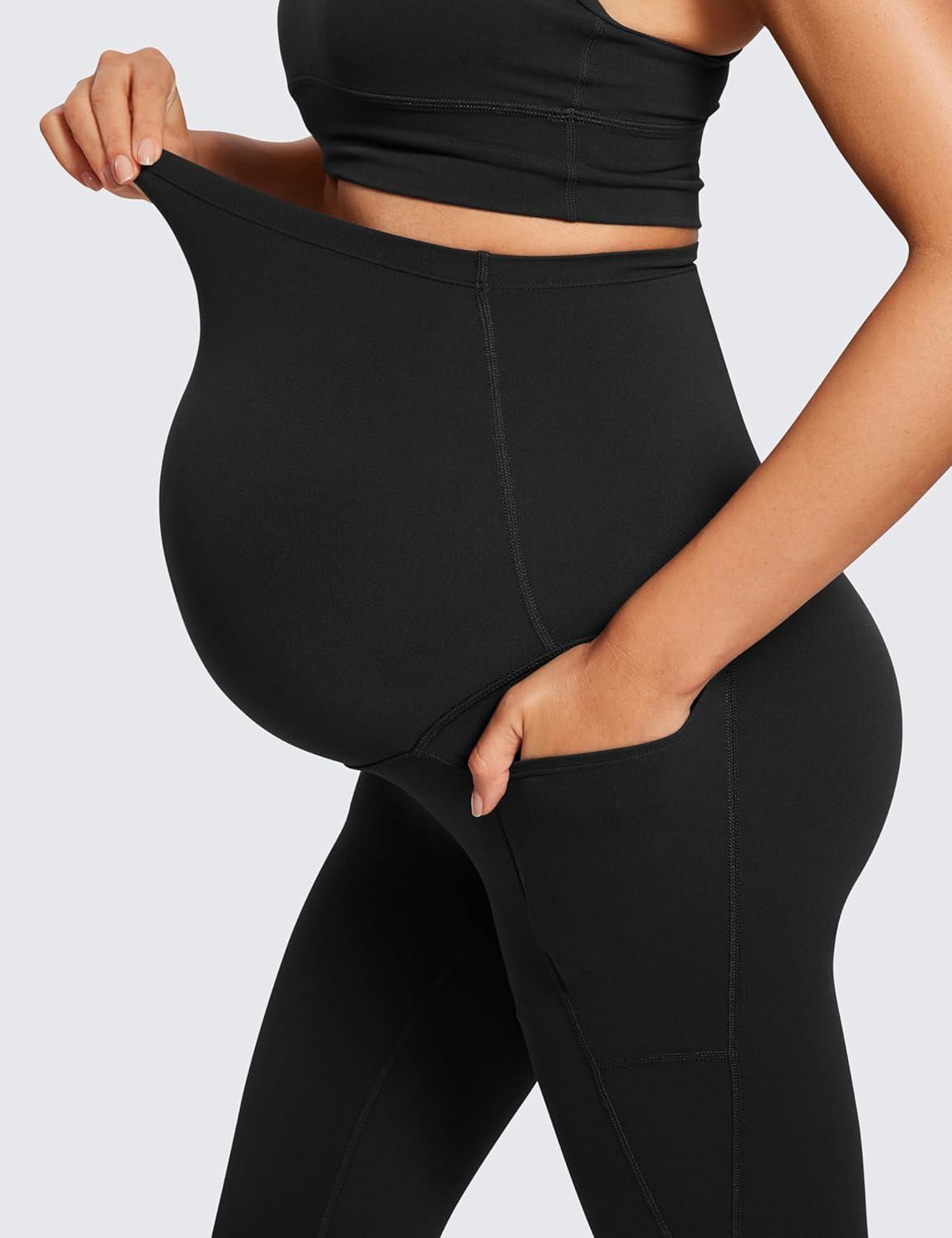 imageCRZ YOGA Womens Butterluxe Maternity Capris Leggings with Pockets 21quot Workout Active Yoga Soft Over The Belly Crop PantsBlack