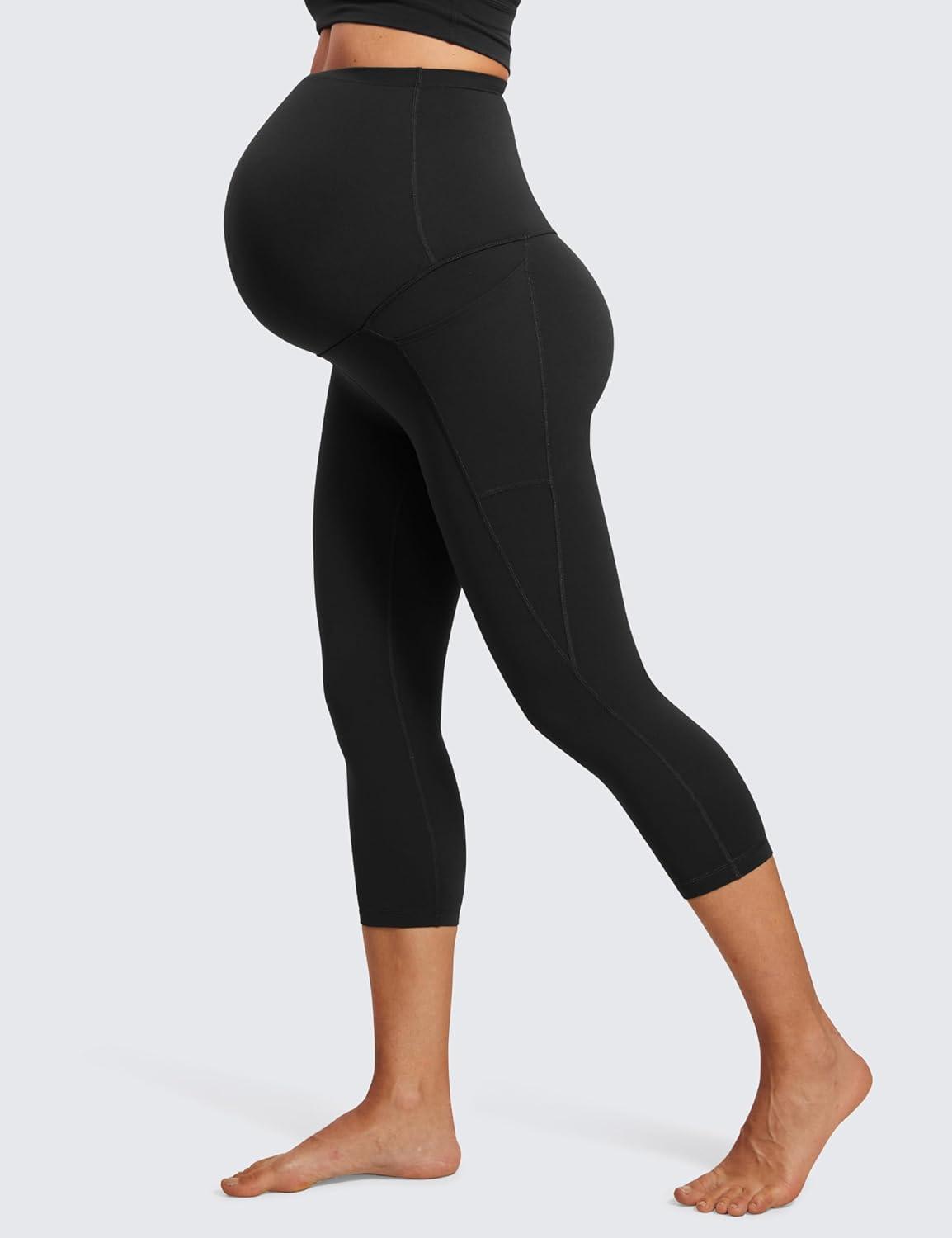 imageCRZ YOGA Womens Butterluxe Maternity Capris Leggings with Pockets 21quot Workout Active Yoga Soft Over The Belly Crop PantsBlack