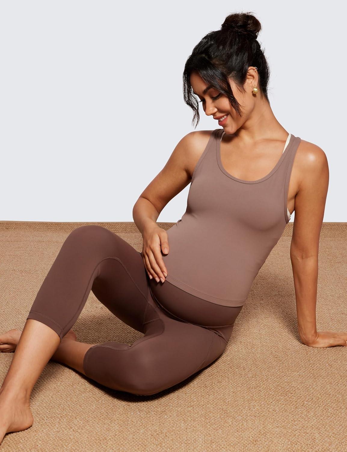 imageCRZ YOGA Womens Butterluxe Maternity Capris Leggings with Pockets 21quot Workout Active Yoga Soft Over The Belly Crop PantsCoffee Brown