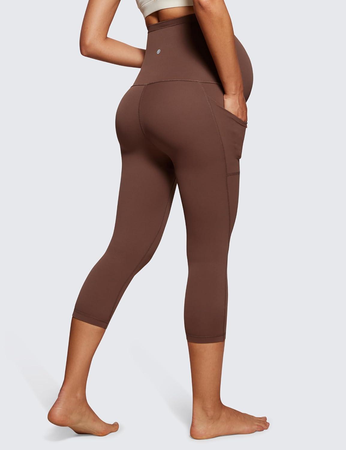 imageCRZ YOGA Womens Butterluxe Maternity Capris Leggings with Pockets 21quot Workout Active Yoga Soft Over The Belly Crop PantsCoffee Brown
