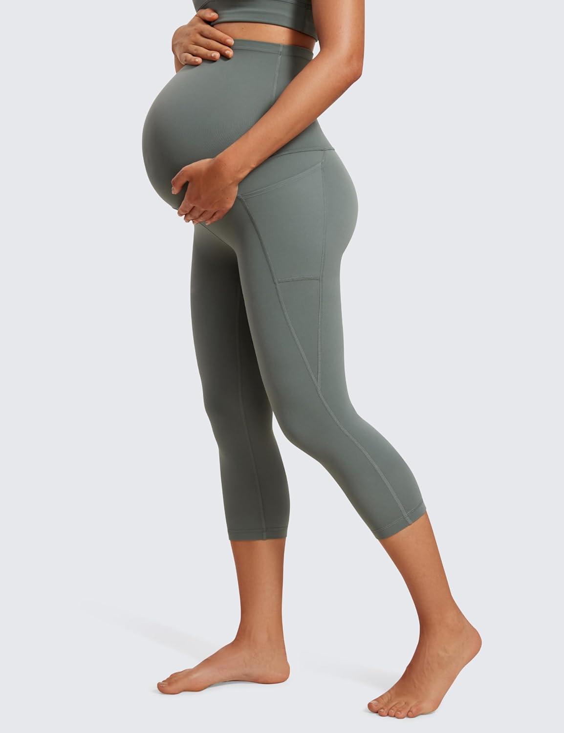 imageCRZ YOGA Womens Butterluxe Maternity Capris Leggings with Pockets 21quot Workout Active Yoga Soft Over The Belly Crop PantsGrey Sage