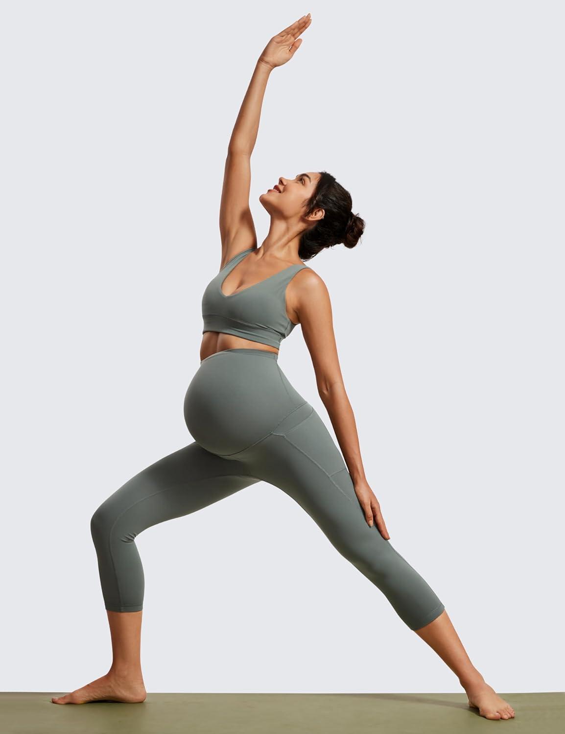 imageCRZ YOGA Womens Butterluxe Maternity Capris Leggings with Pockets 21quot Workout Active Yoga Soft Over The Belly Crop PantsGrey Sage