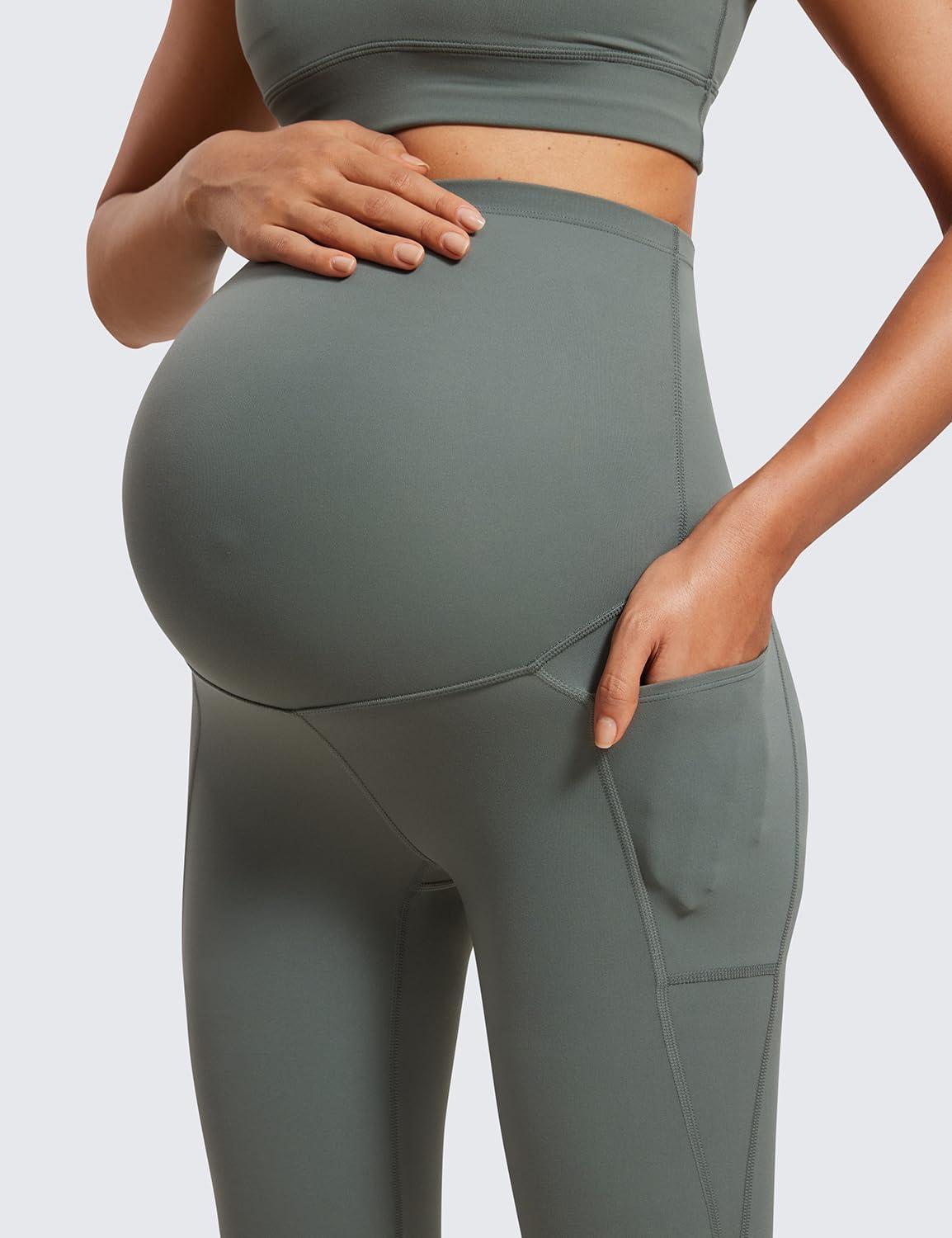 imageCRZ YOGA Womens Butterluxe Maternity Capris Leggings with Pockets 21quot Workout Active Yoga Soft Over The Belly Crop PantsGrey Sage