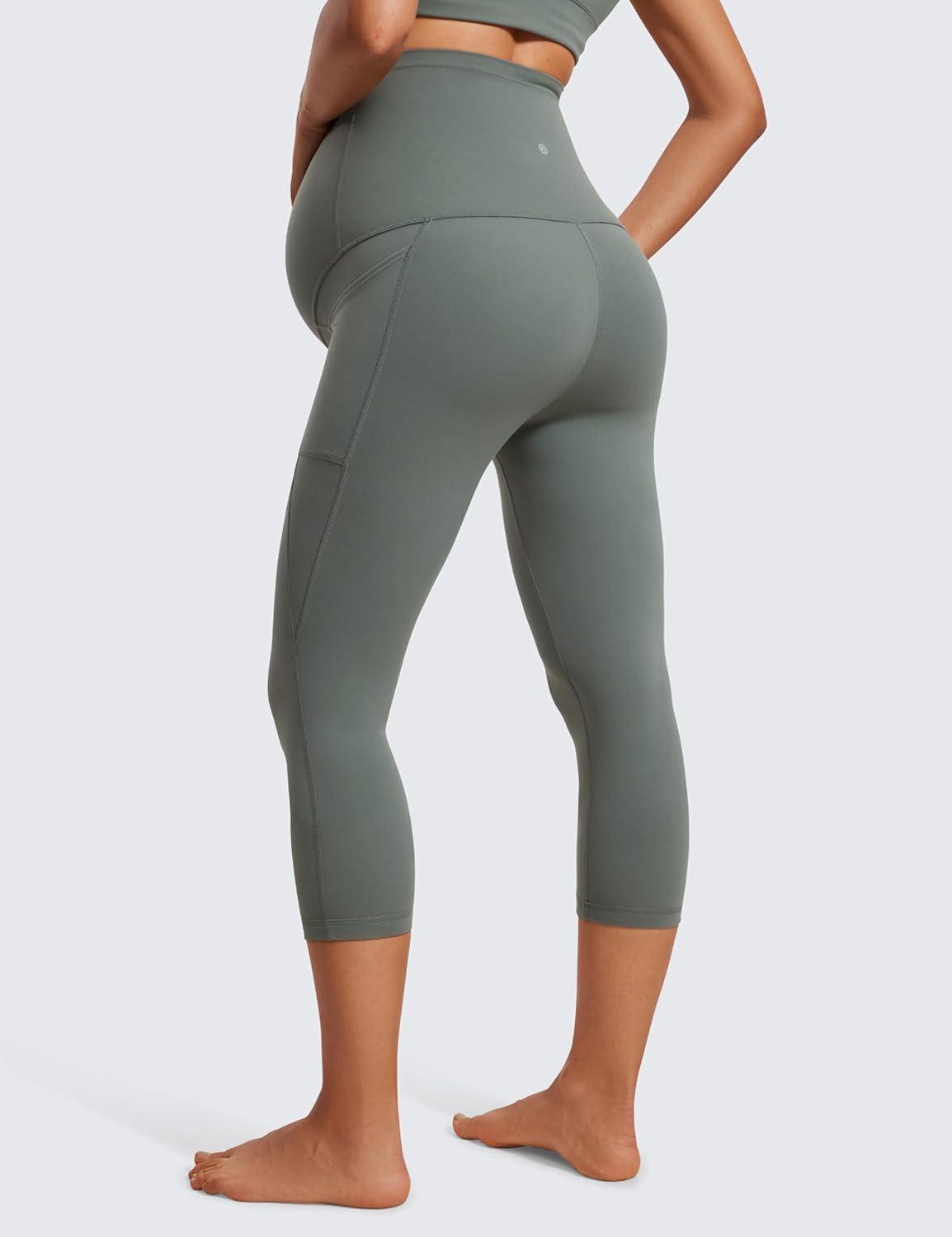 imageCRZ YOGA Womens Butterluxe Maternity Capris Leggings with Pockets 21quot Workout Active Yoga Soft Over The Belly Crop PantsGrey Sage