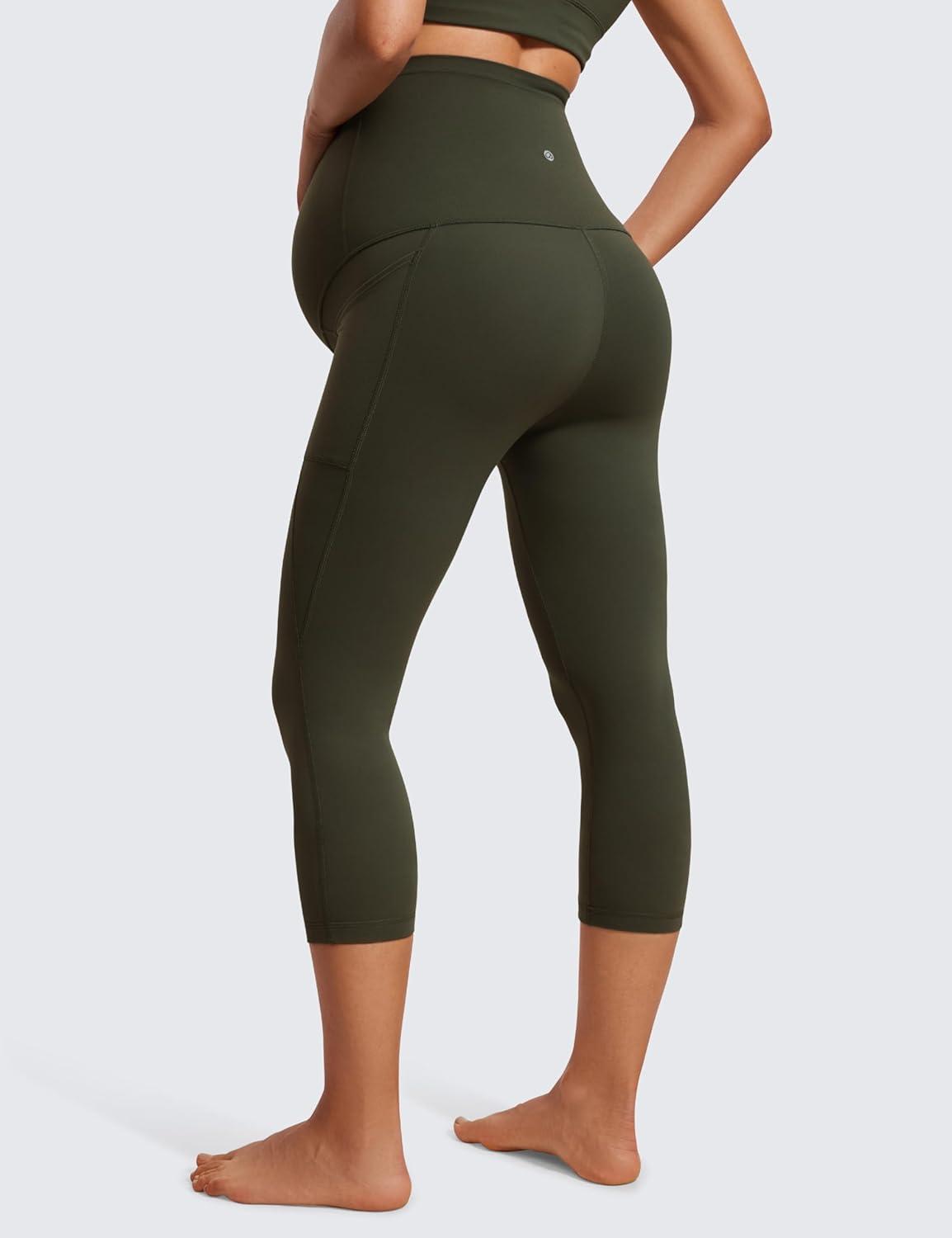 imageCRZ YOGA Womens Butterluxe Maternity Capris Leggings with Pockets 21quot Workout Active Yoga Soft Over The Belly Crop PantsOlive Green
