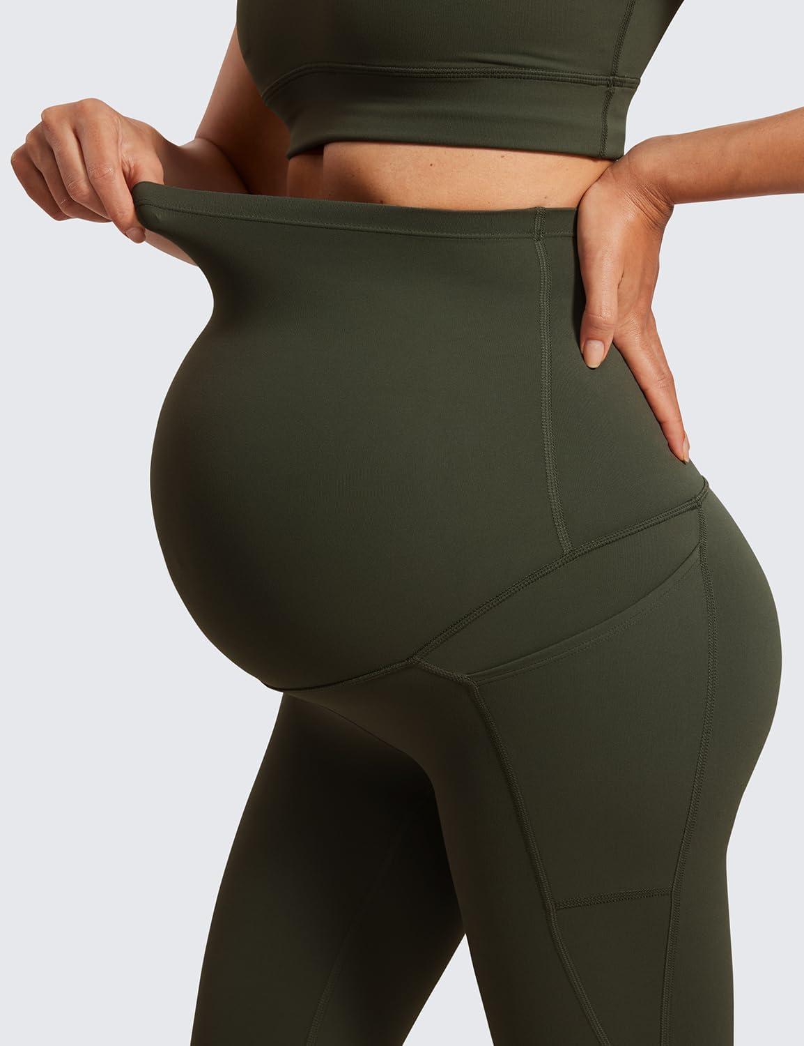 imageCRZ YOGA Womens Butterluxe Maternity Capris Leggings with Pockets 21quot Workout Active Yoga Soft Over The Belly Crop PantsOlive Green