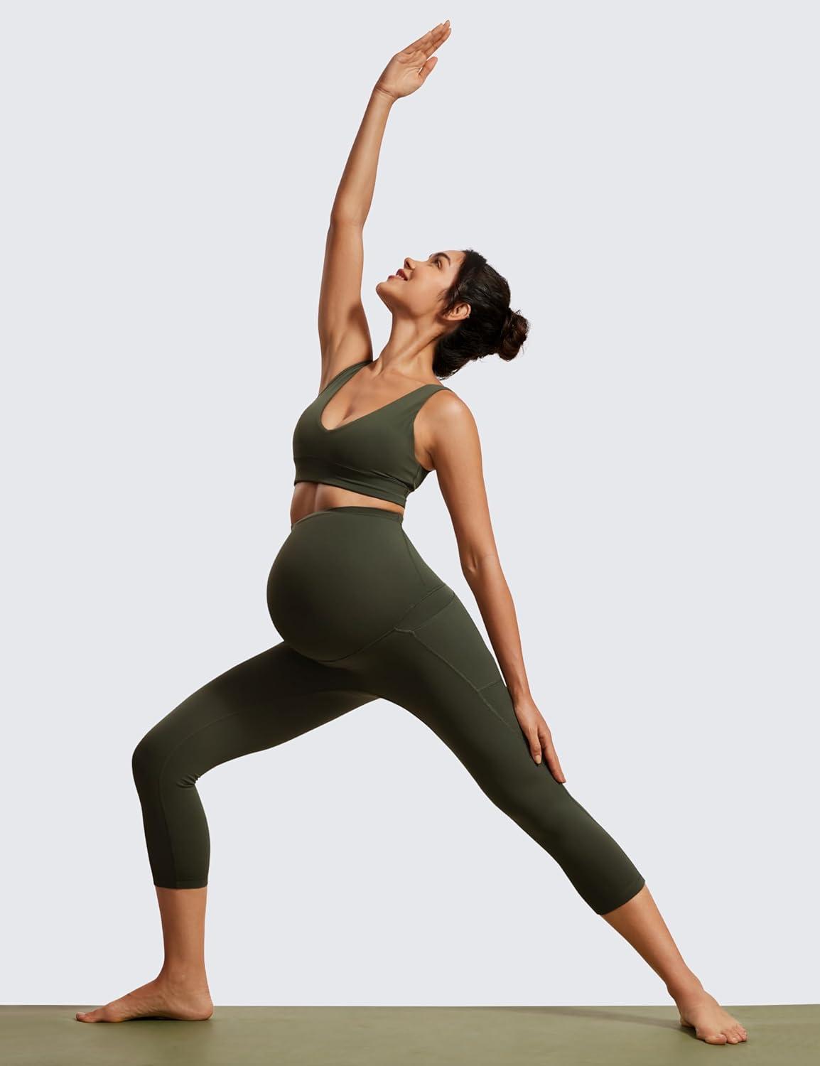 imageCRZ YOGA Womens Butterluxe Maternity Capris Leggings with Pockets 21quot Workout Active Yoga Soft Over The Belly Crop PantsOlive Green