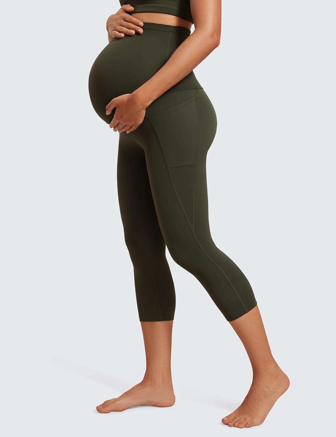 imageCRZ YOGA Womens Butterluxe Maternity Capris Leggings with Pockets 21quot Workout Active Yoga Soft Over The Belly Crop PantsOlive Green