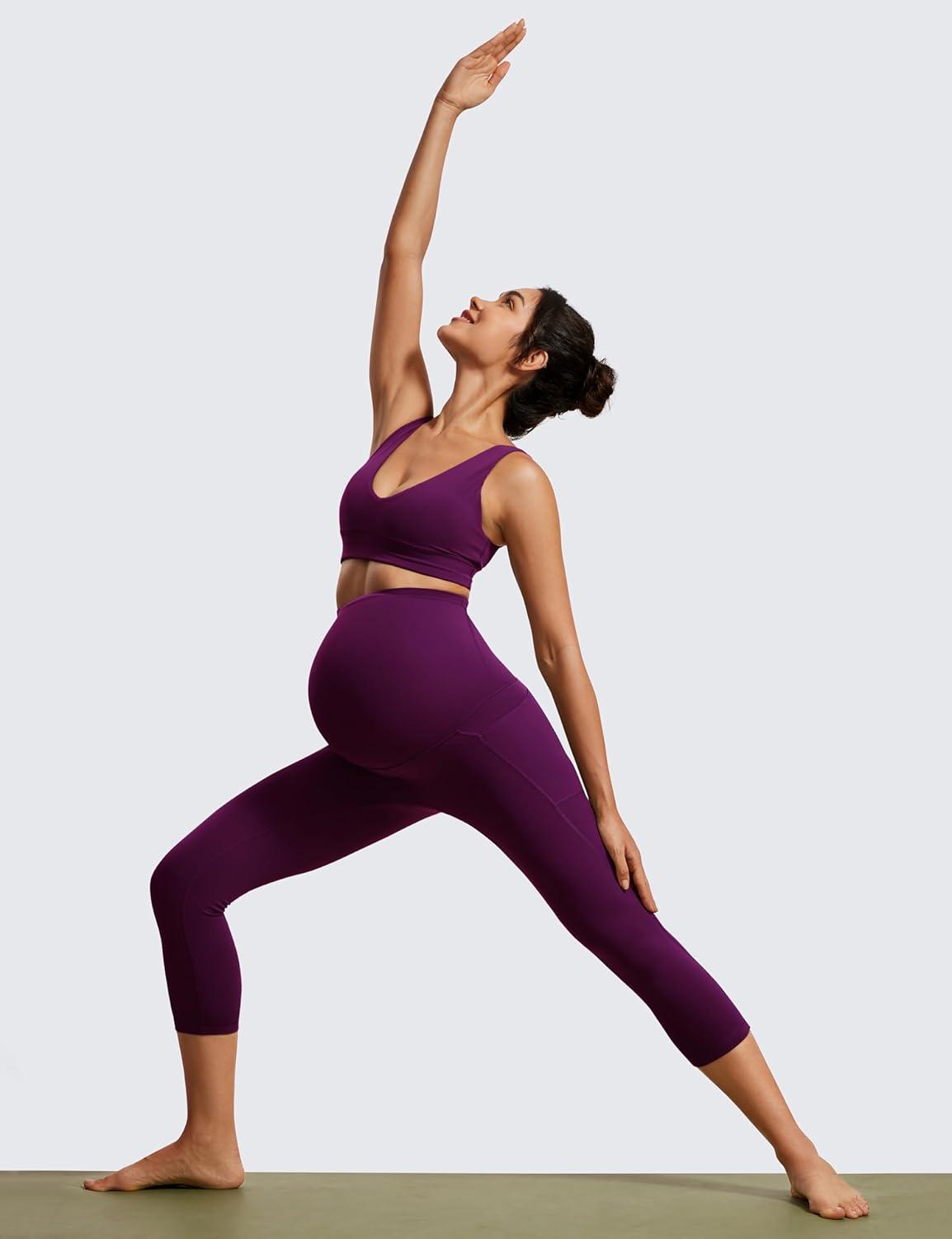imageCRZ YOGA Womens Butterluxe Maternity Capris Leggings with Pockets 21quot Workout Active Yoga Soft Over The Belly Crop PantsPlum Magenta