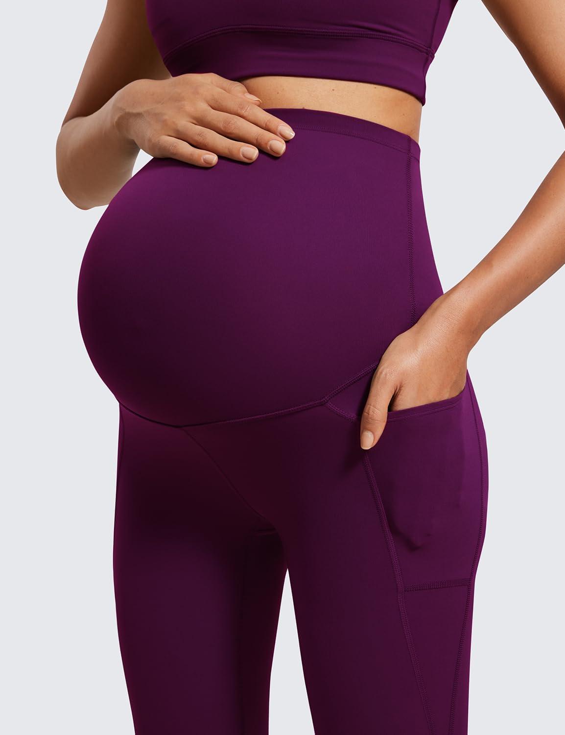imageCRZ YOGA Womens Butterluxe Maternity Capris Leggings with Pockets 21quot Workout Active Yoga Soft Over The Belly Crop PantsPlum Magenta