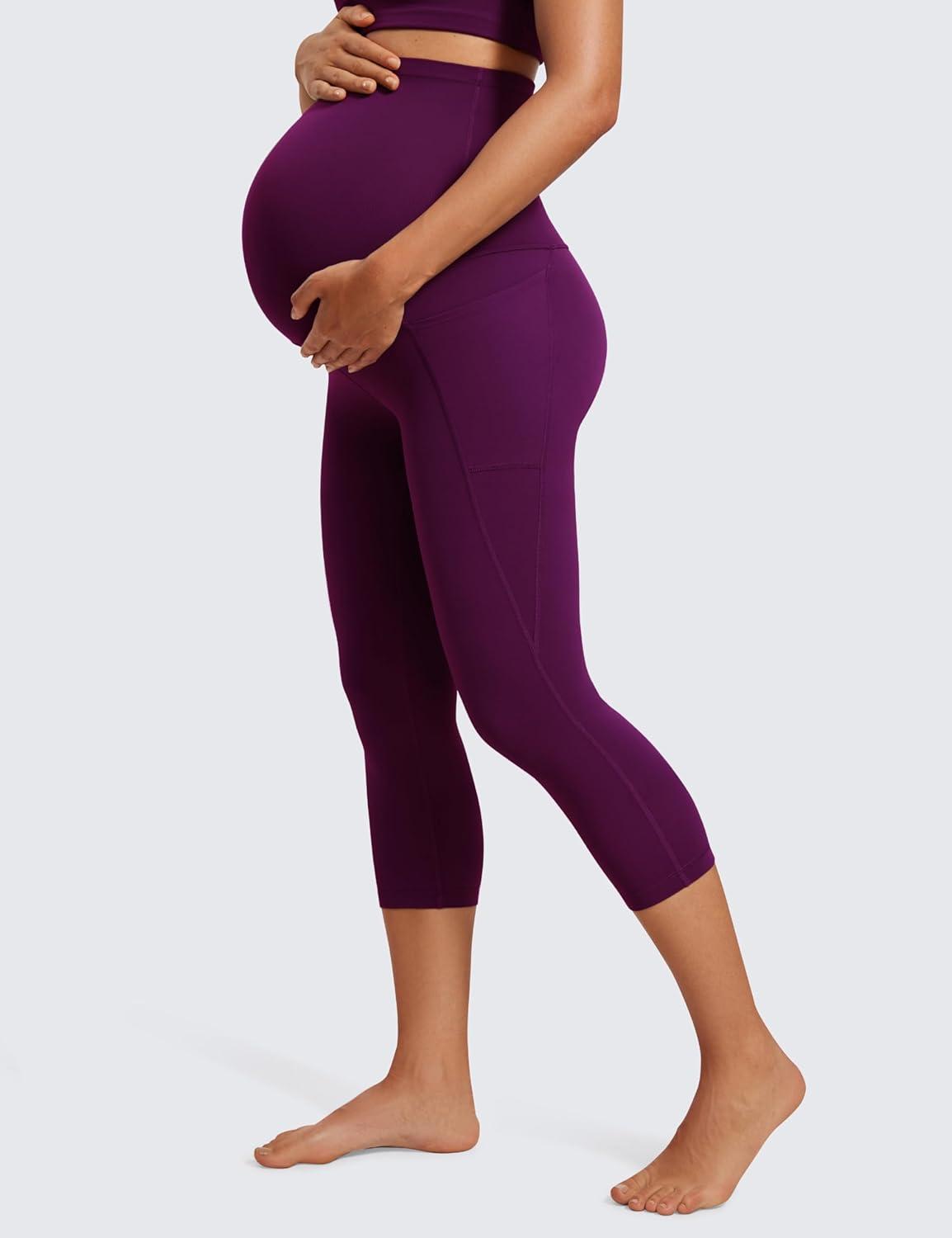 imageCRZ YOGA Womens Butterluxe Maternity Capris Leggings with Pockets 21quot Workout Active Yoga Soft Over The Belly Crop PantsPlum Magenta