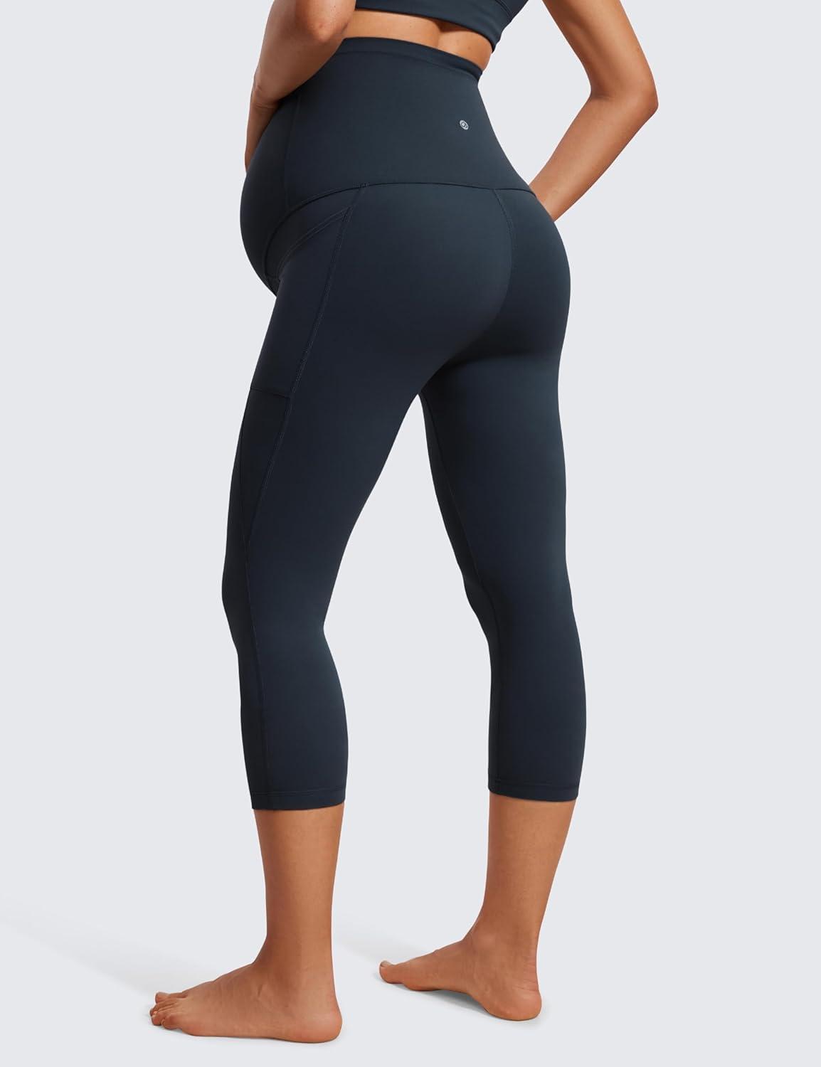 imageCRZ YOGA Womens Butterluxe Maternity Capris Leggings with Pockets 21quot Workout Active Yoga Soft Over The Belly Crop PantsTrue Navy