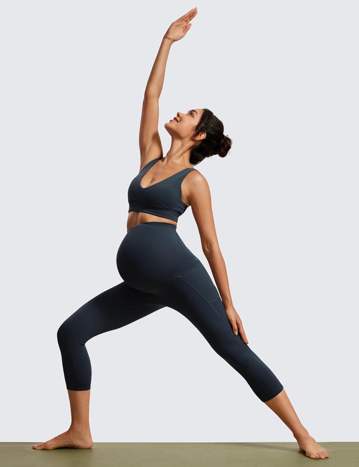 imageCRZ YOGA Womens Butterluxe Maternity Capris Leggings with Pockets 21quot Workout Active Yoga Soft Over The Belly Crop PantsTrue Navy