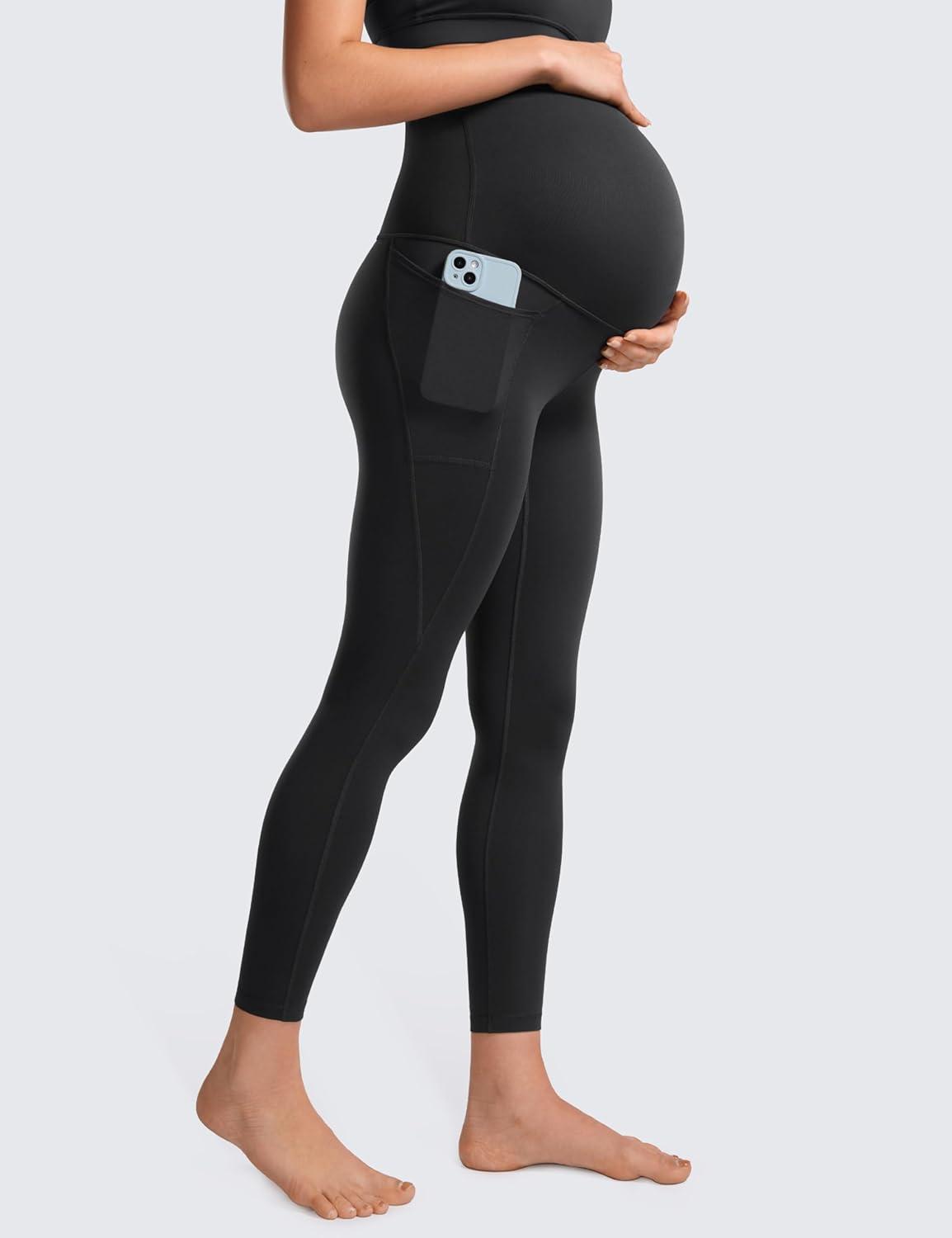 imageCRZ YOGA Womens Butterluxe Maternity Leggings with Pockets Over The Belly 25quot Workout Active Yoga Pregnancy Pants SoftBlack