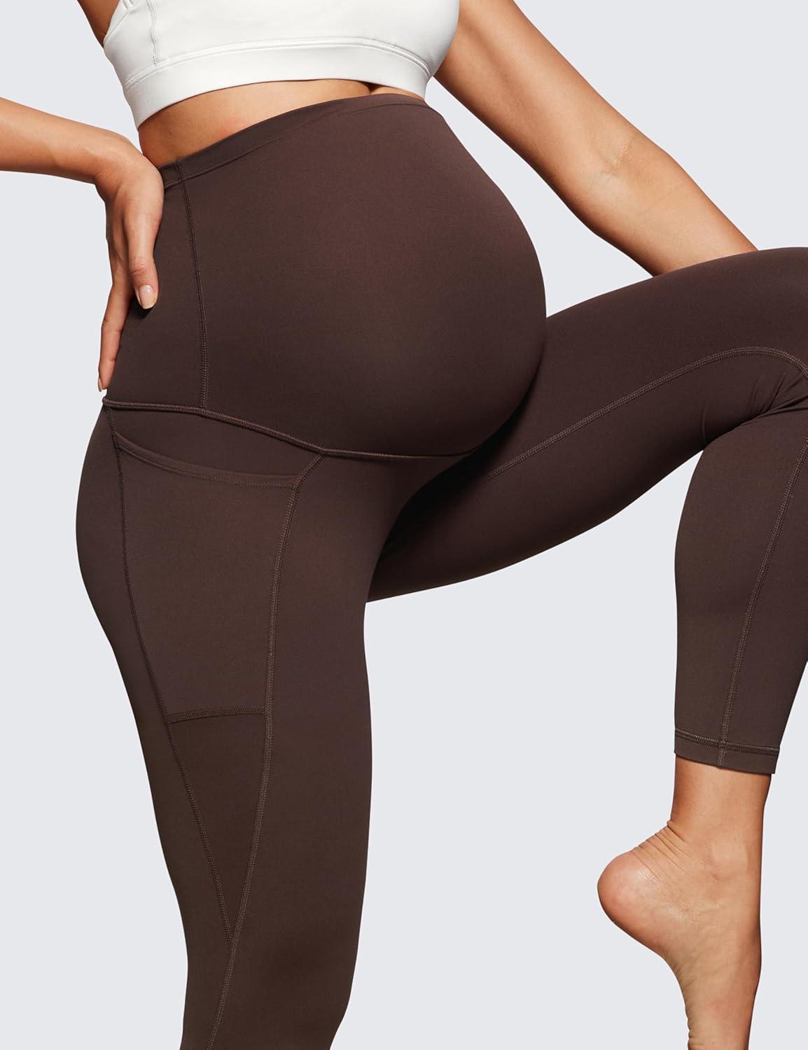 imageCRZ YOGA Womens Butterluxe Maternity Leggings with Pockets Over The Belly 25quot Workout Active Yoga Pregnancy Pants SoftHot Fudge Brown