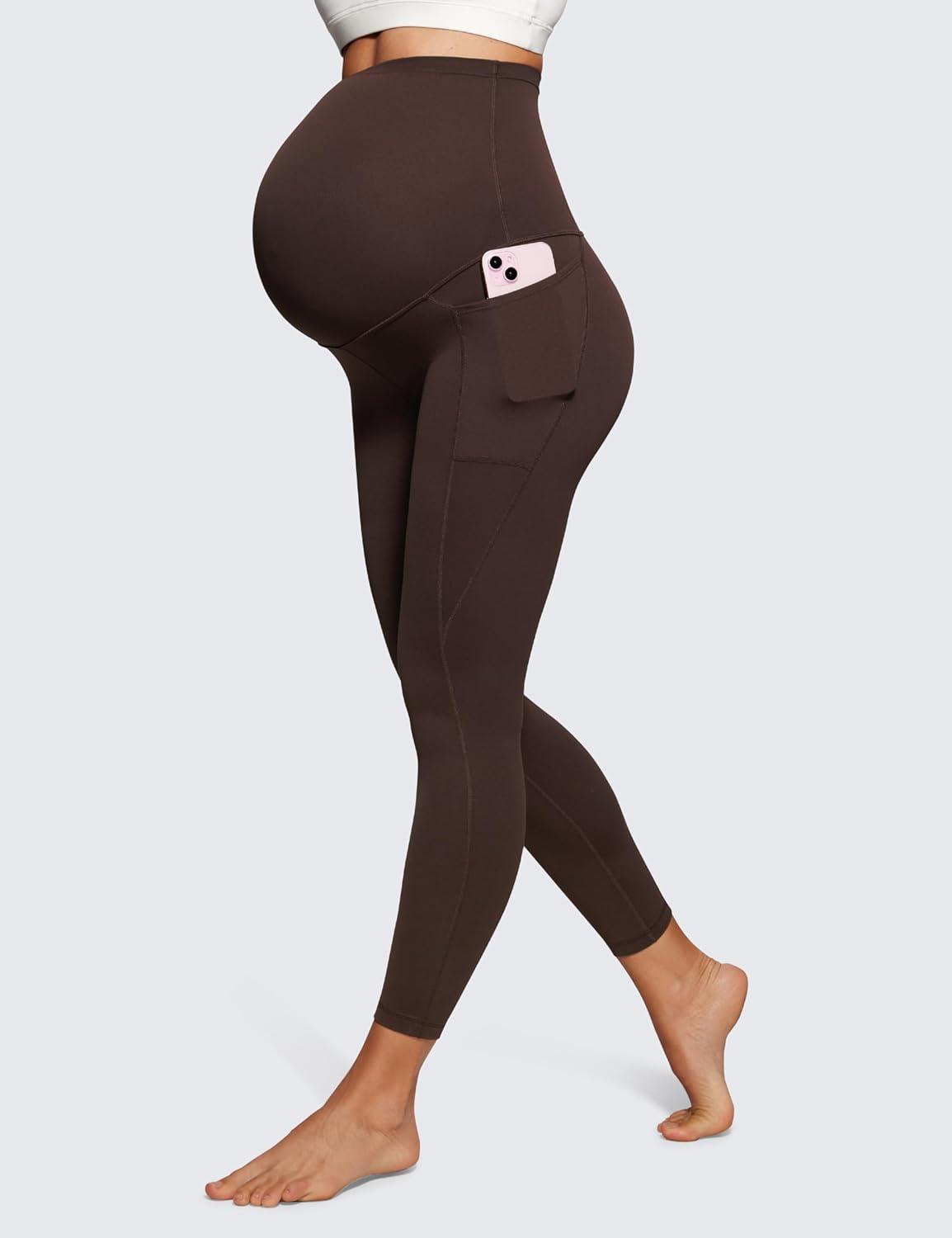 imageCRZ YOGA Womens Butterluxe Maternity Leggings with Pockets Over The Belly 25quot Workout Active Yoga Pregnancy Pants SoftHot Fudge Brown