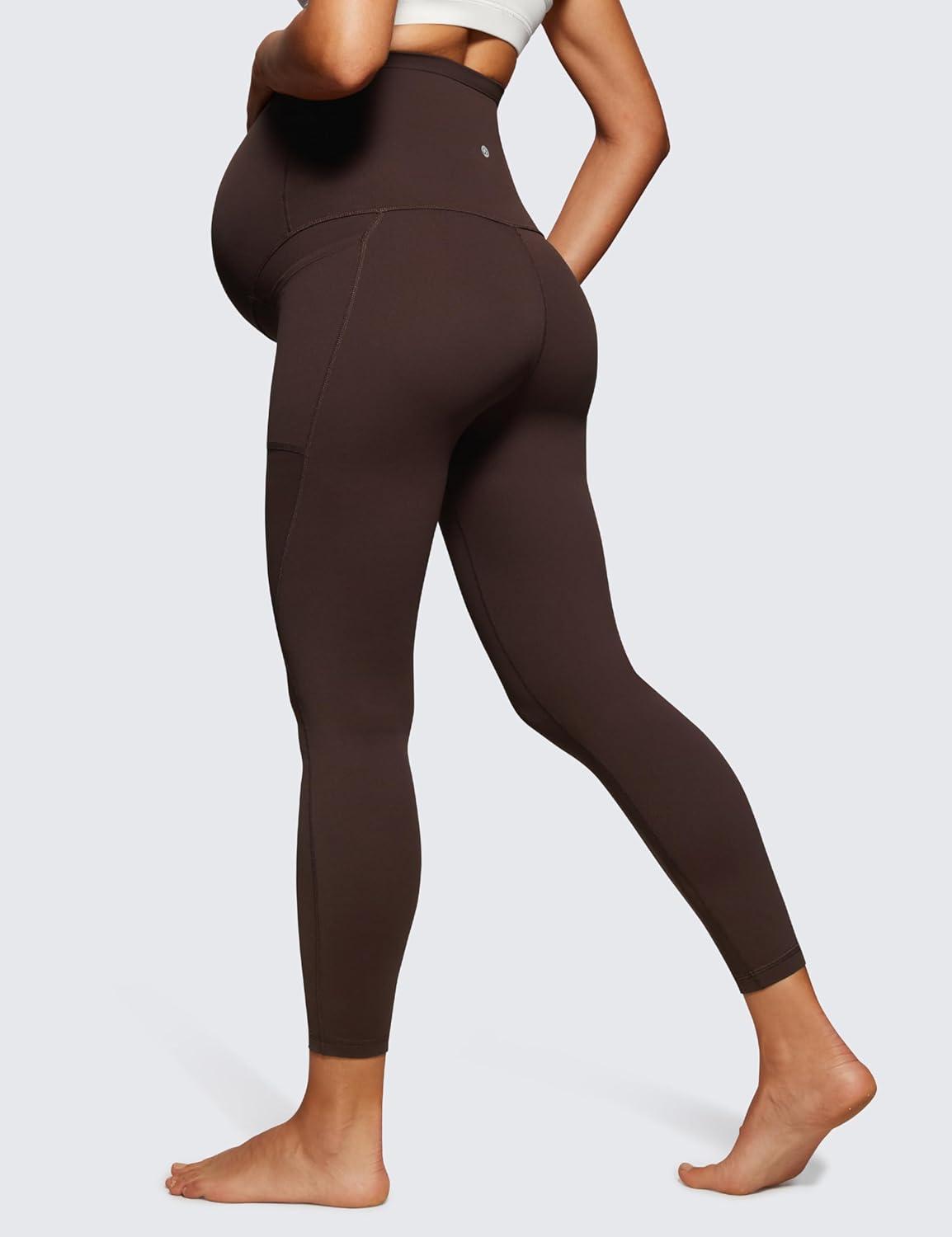 imageCRZ YOGA Womens Butterluxe Maternity Leggings with Pockets Over The Belly 25quot Workout Active Yoga Pregnancy Pants SoftHot Fudge Brown