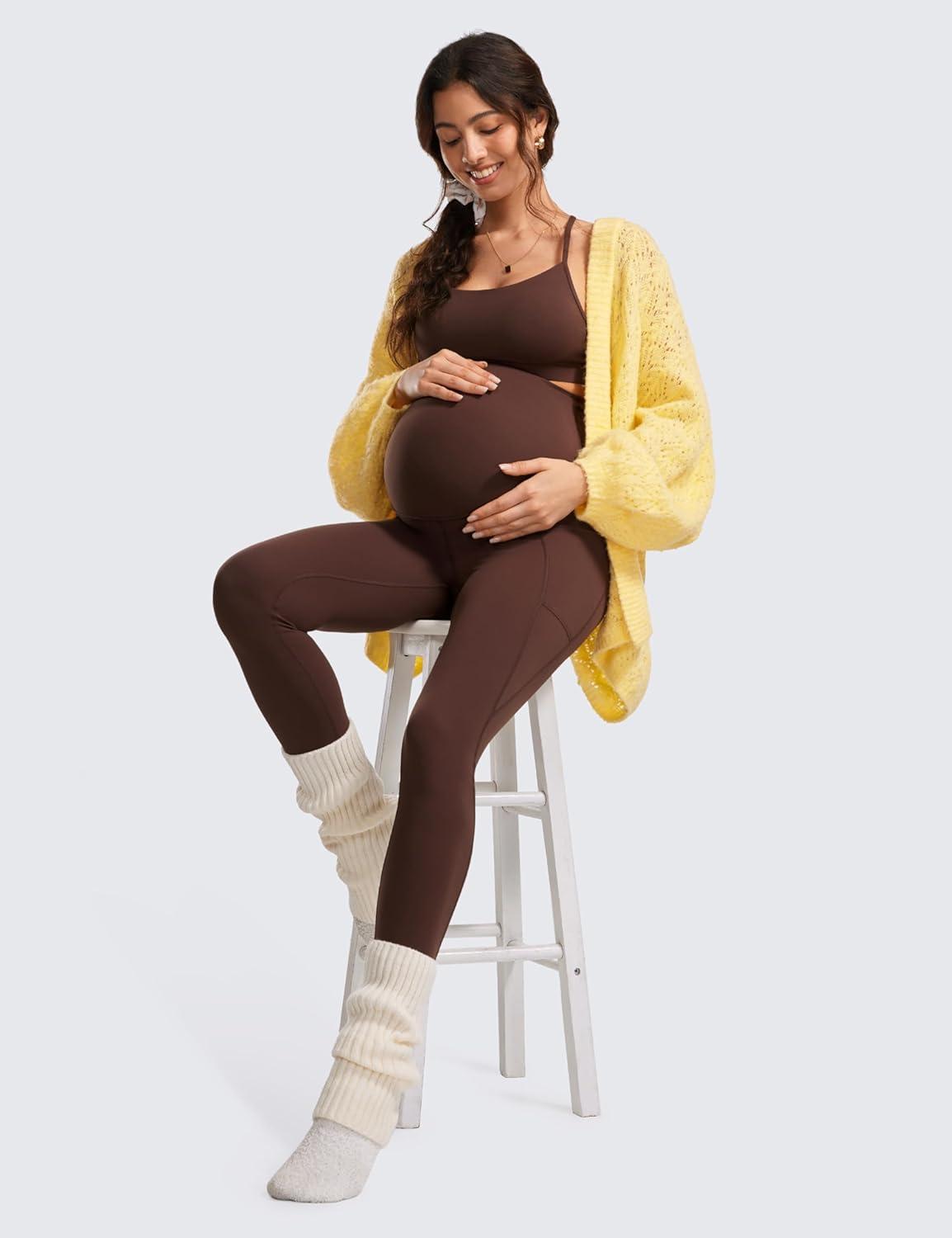 imageCRZ YOGA Womens Butterluxe Maternity Leggings with Pockets Over The Belly 25quot Workout Active Yoga Pregnancy Pants SoftTaupe