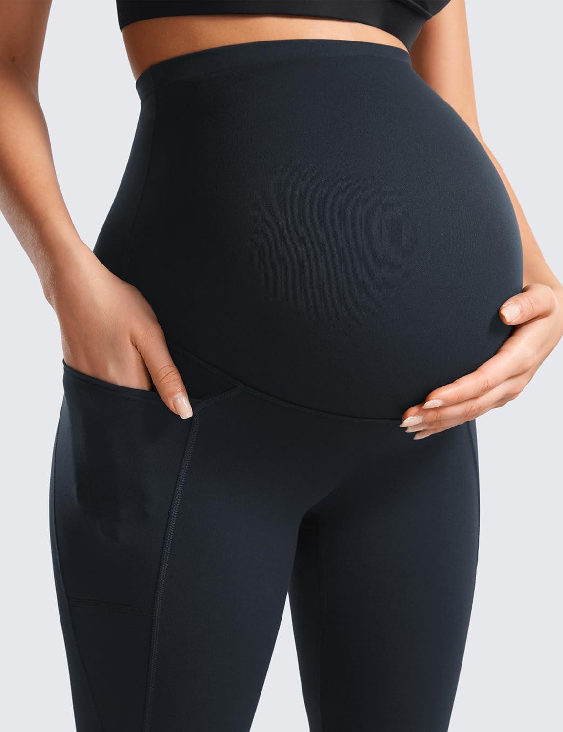 imageCRZ YOGA Womens Butterluxe Maternity Leggings with Pockets Over The Belly 25quot Workout Active Yoga Pregnancy Pants SoftTrue Navy