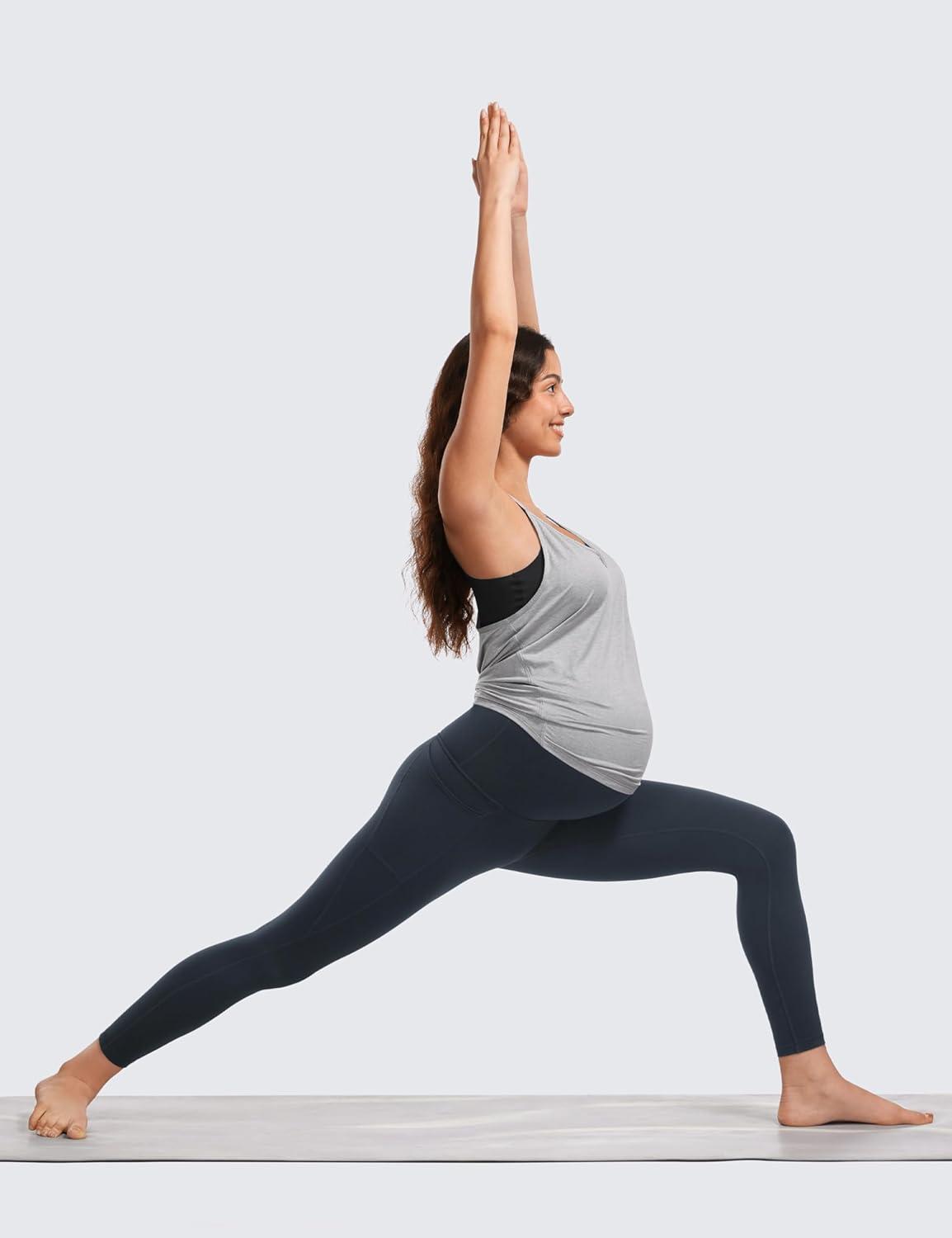 imageCRZ YOGA Womens Butterluxe Maternity Leggings with Pockets Over The Belly 25quot Workout Active Yoga Pregnancy Pants SoftTrue Navy