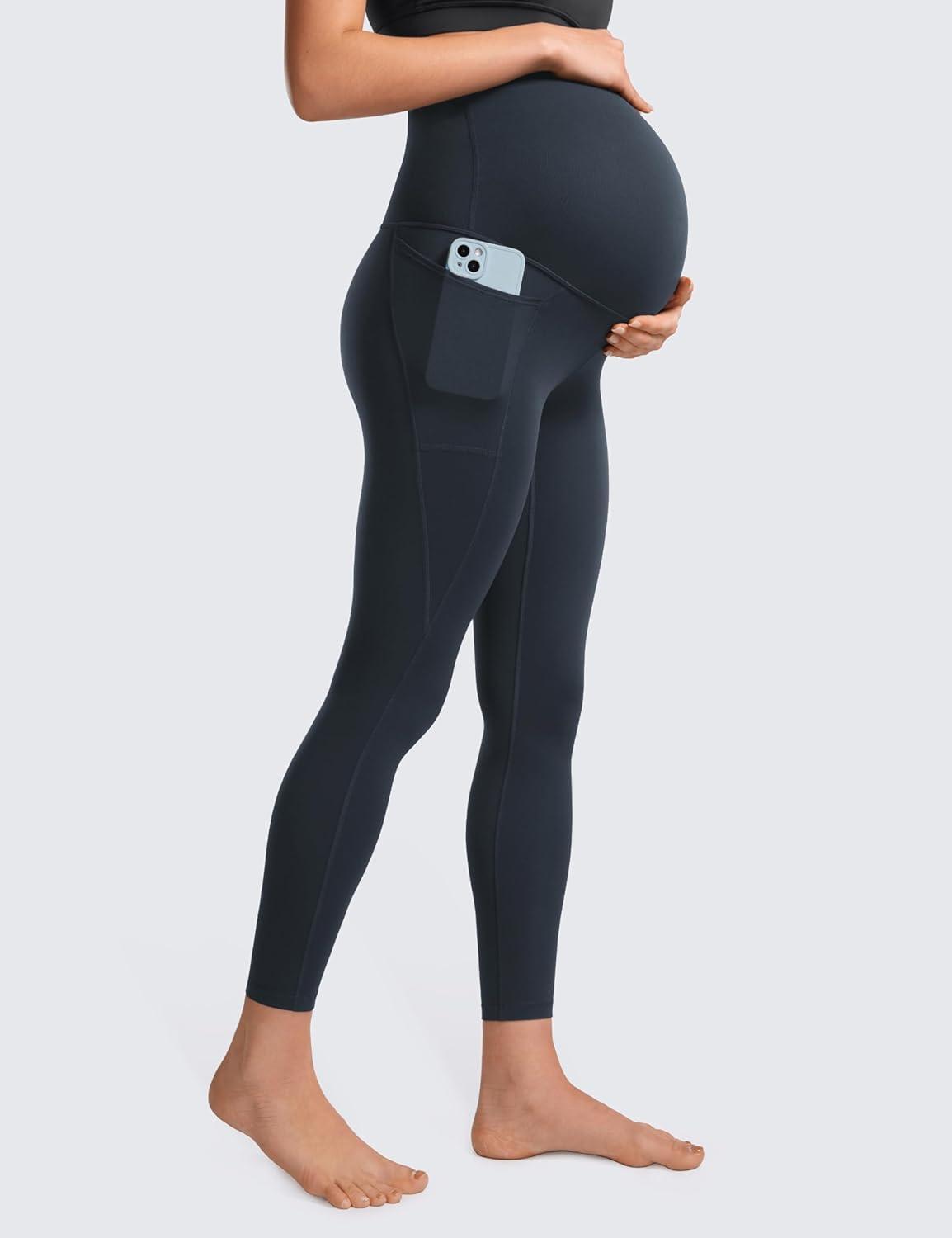imageCRZ YOGA Womens Butterluxe Maternity Leggings with Pockets Over The Belly 25quot Workout Active Yoga Pregnancy Pants SoftTrue Navy