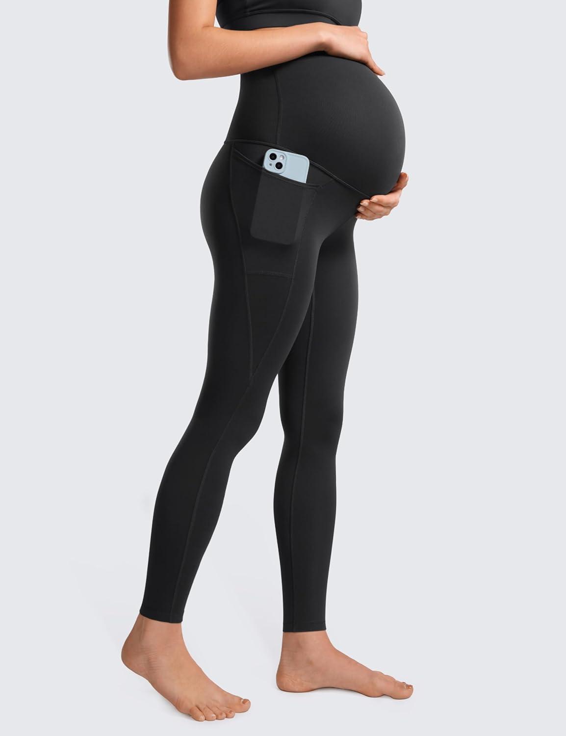 imageCRZ YOGA Womens Butterluxe Maternity Leggings with Pockets Over The Belly 28quot Soft Workout Active Yoga Pregnancy PantsBlack