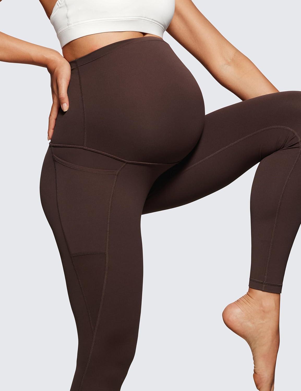 imageCRZ YOGA Womens Butterluxe Maternity Leggings with Pockets Over The Belly 28quot Soft Workout Active Yoga Pregnancy PantsHot Fudge Brown