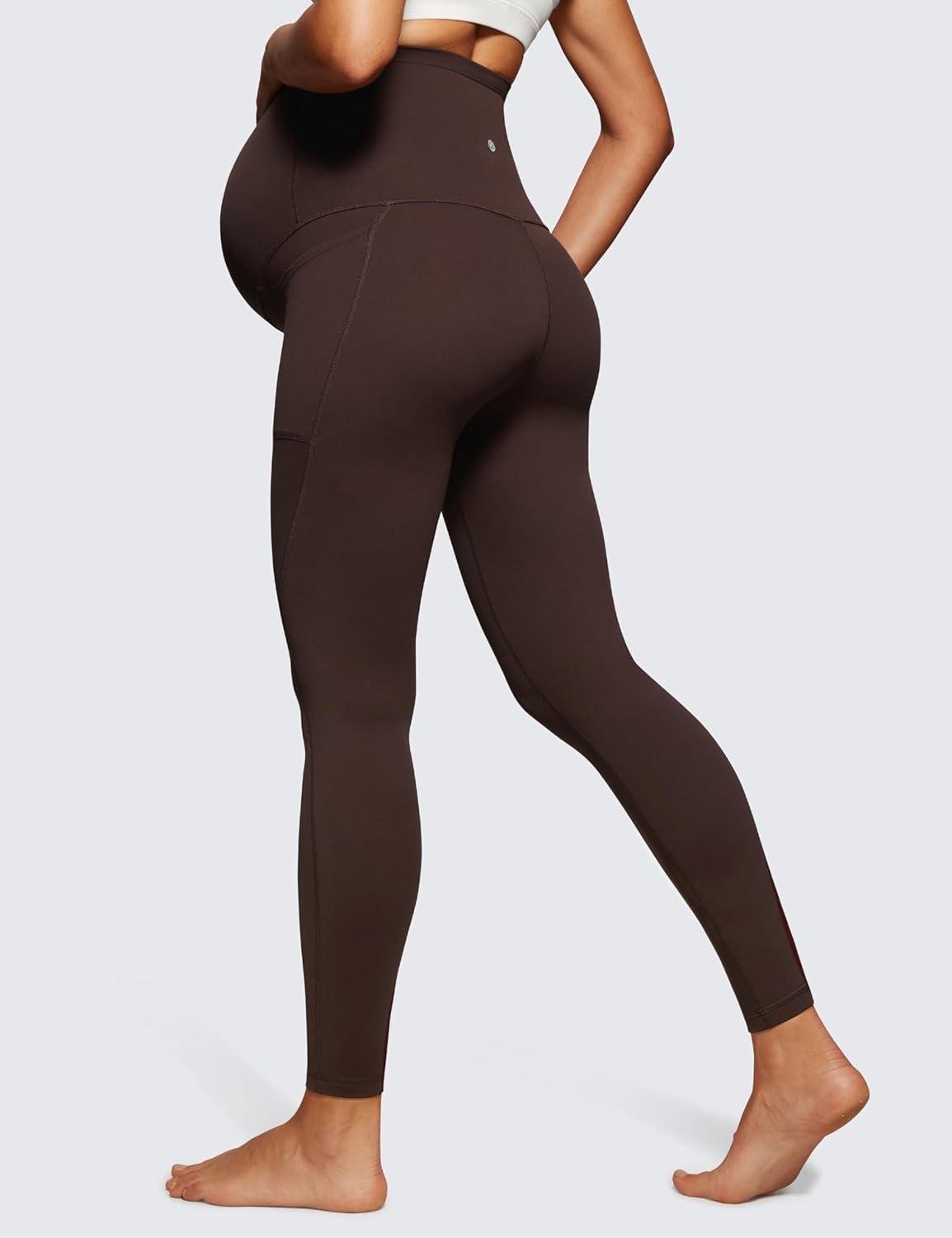 imageCRZ YOGA Womens Butterluxe Maternity Leggings with Pockets Over The Belly 28quot Soft Workout Active Yoga Pregnancy PantsHot Fudge Brown