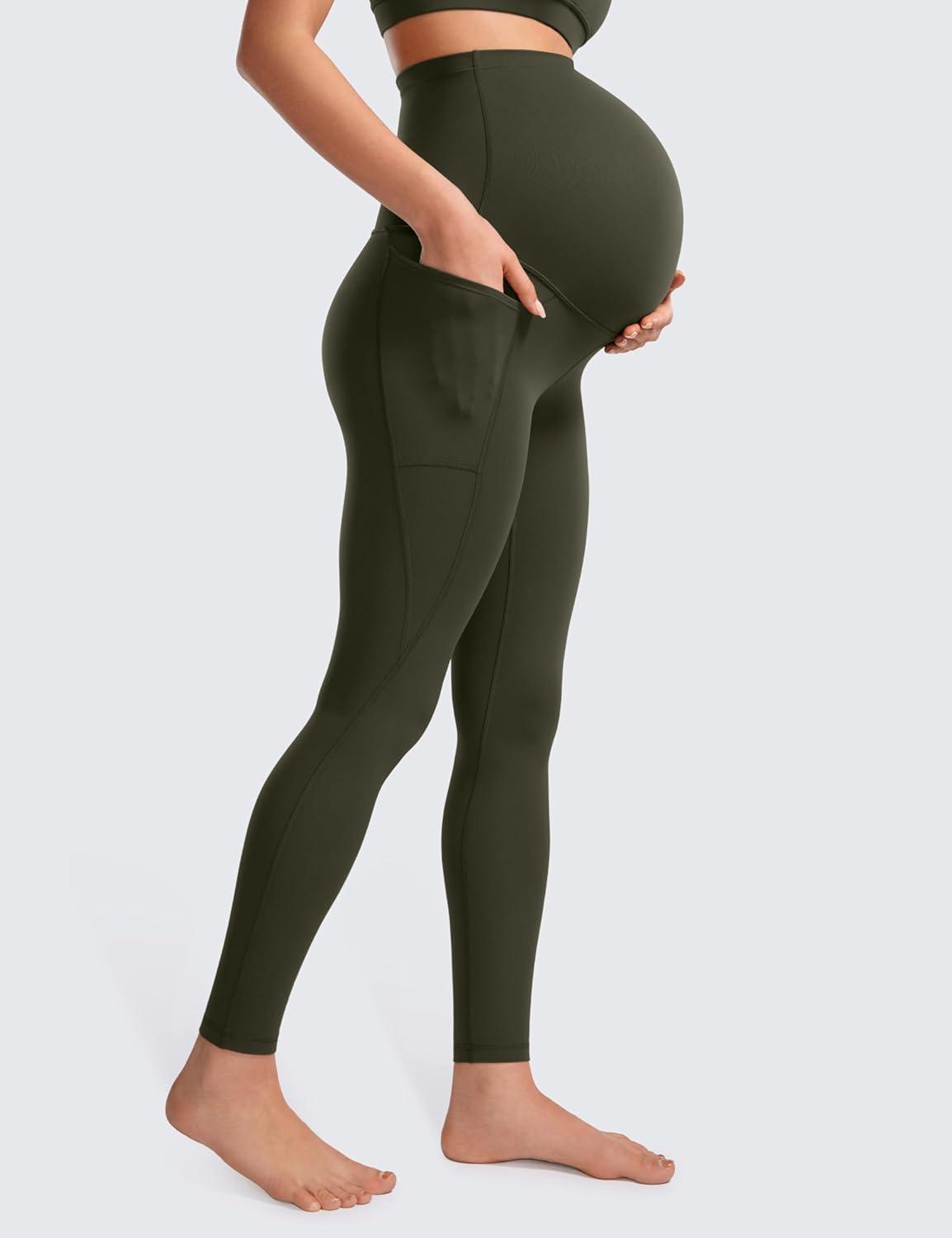 imageCRZ YOGA Womens Butterluxe Maternity Leggings with Pockets Over The Belly 28quot Soft Workout Active Yoga Pregnancy PantsOlive Green