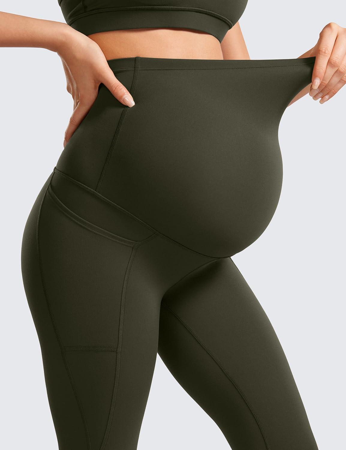 imageCRZ YOGA Womens Butterluxe Maternity Leggings with Pockets Over The Belly 28quot Soft Workout Active Yoga Pregnancy PantsOlive Green