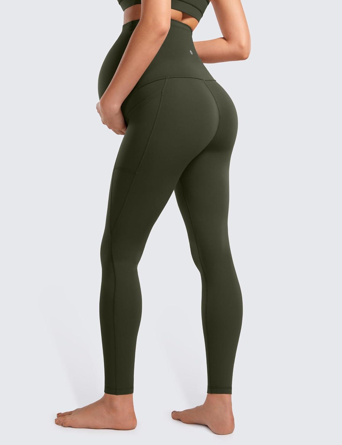 imageCRZ YOGA Womens Butterluxe Maternity Leggings with Pockets Over The Belly 28quot Soft Workout Active Yoga Pregnancy PantsOlive Green