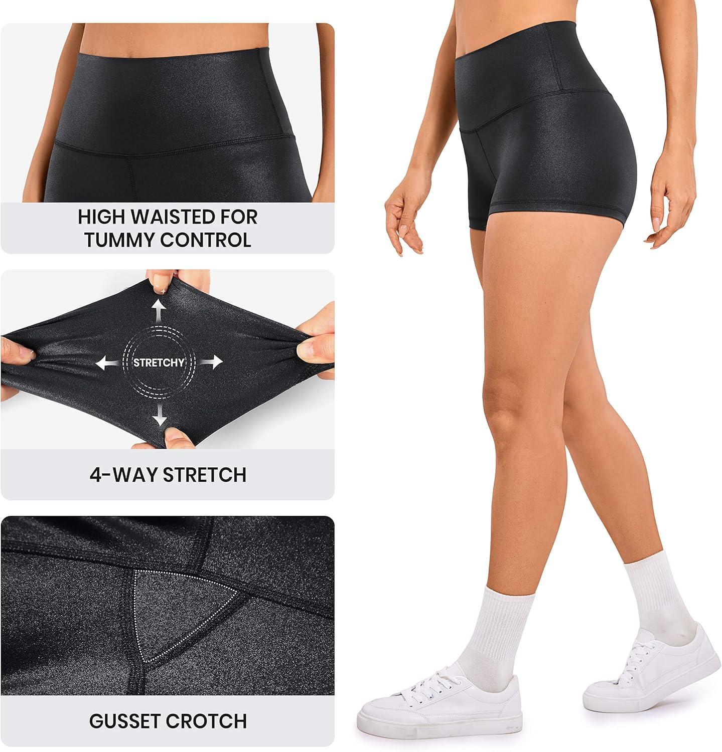 imageCRZ YOGA Womens Butterluxe Matte Faux Leather Biker Shorts 25 High Waist Workout Yoga SpandexBlack