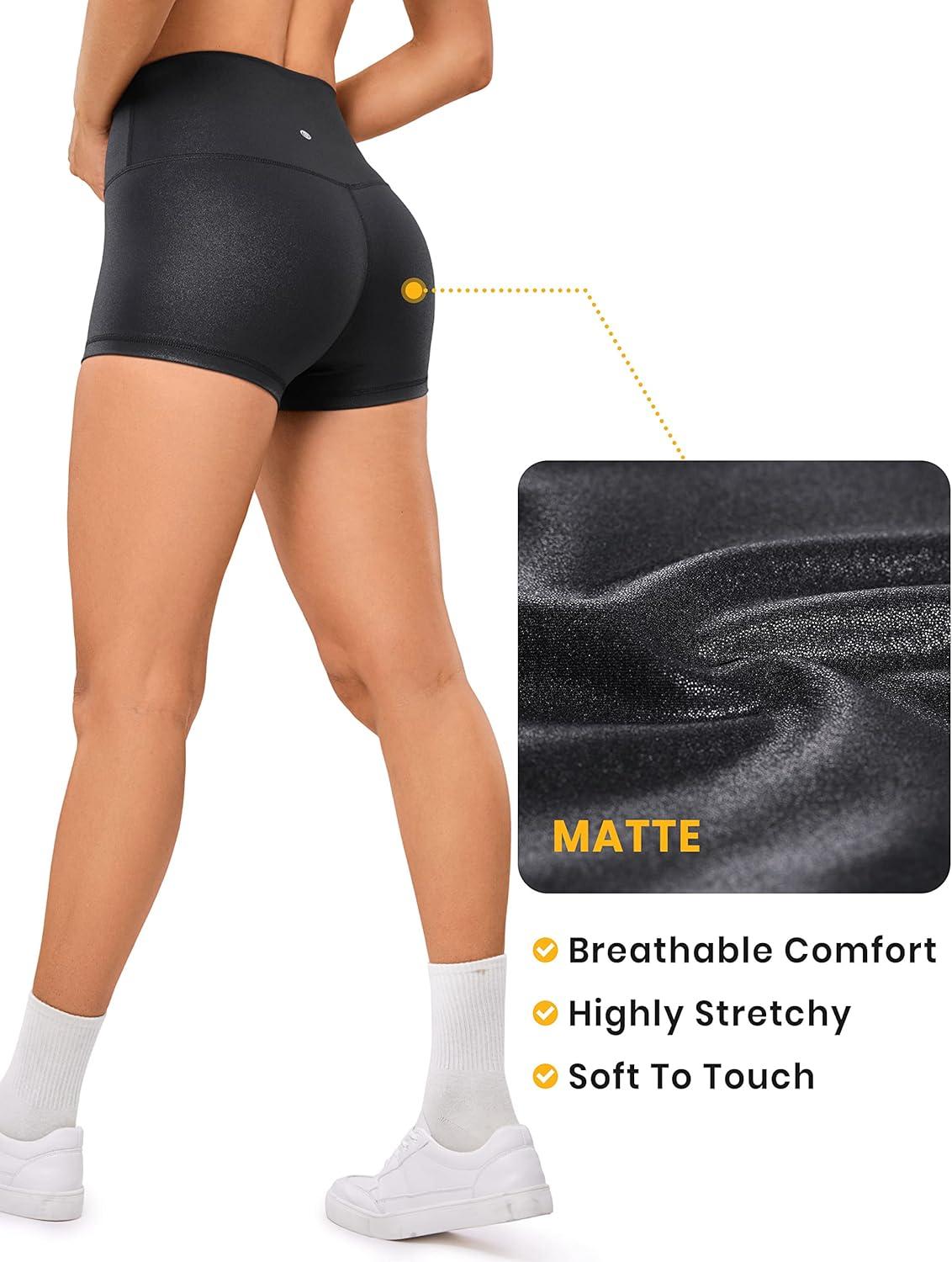imageCRZ YOGA Womens Butterluxe Matte Faux Leather Biker Shorts 25 High Waist Workout Yoga SpandexBlack