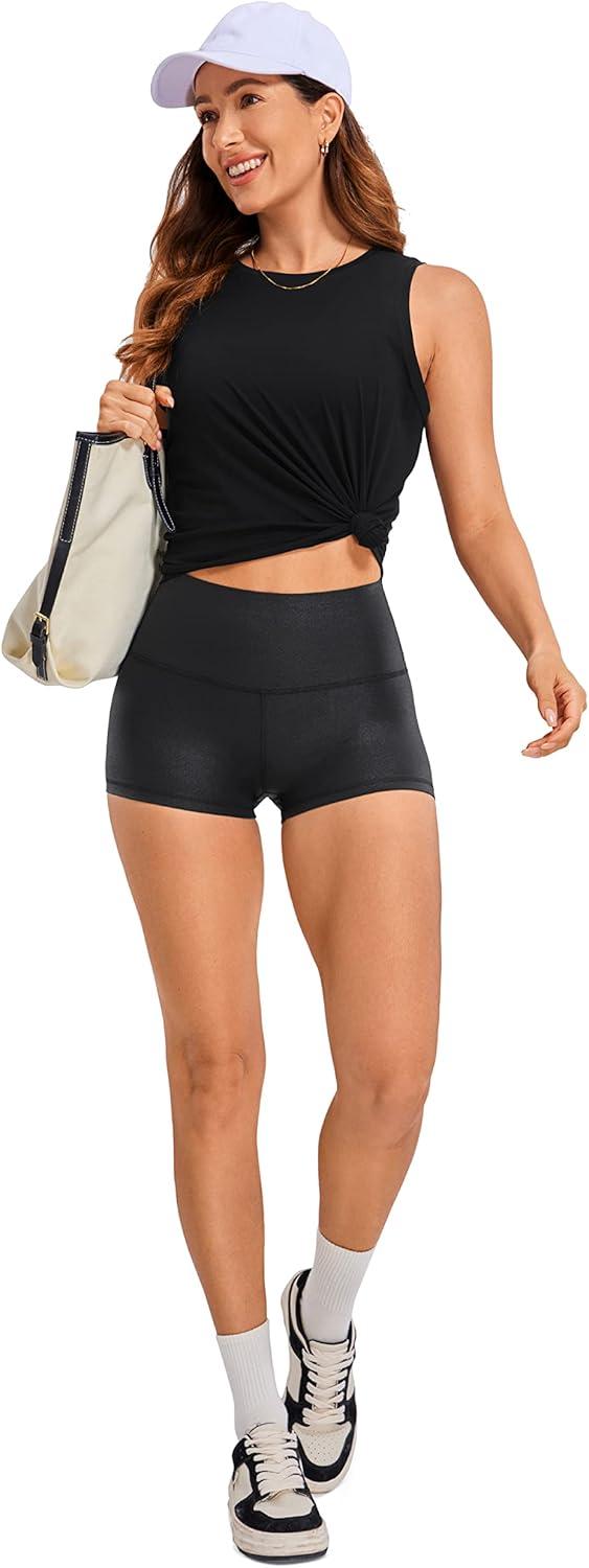 imageCRZ YOGA Womens Butterluxe Matte Faux Leather Biker Shorts 25 High Waist Workout Yoga SpandexBlack