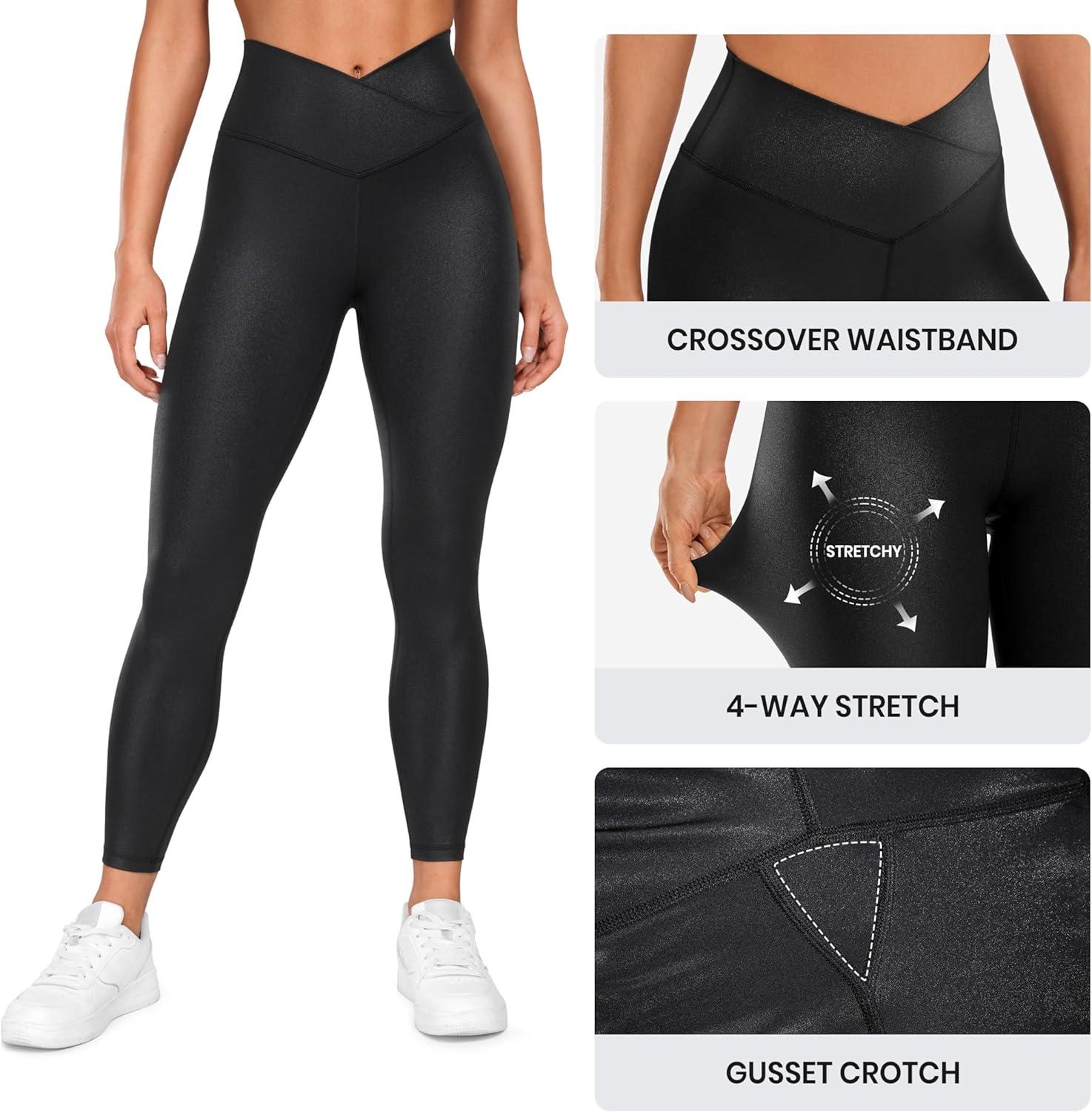 imageCRZ YOGA Womens Butterluxe Matte Faux Leather Cross Waist Leggings 25quot V Crossover High Waisted LoungeBlack Classic