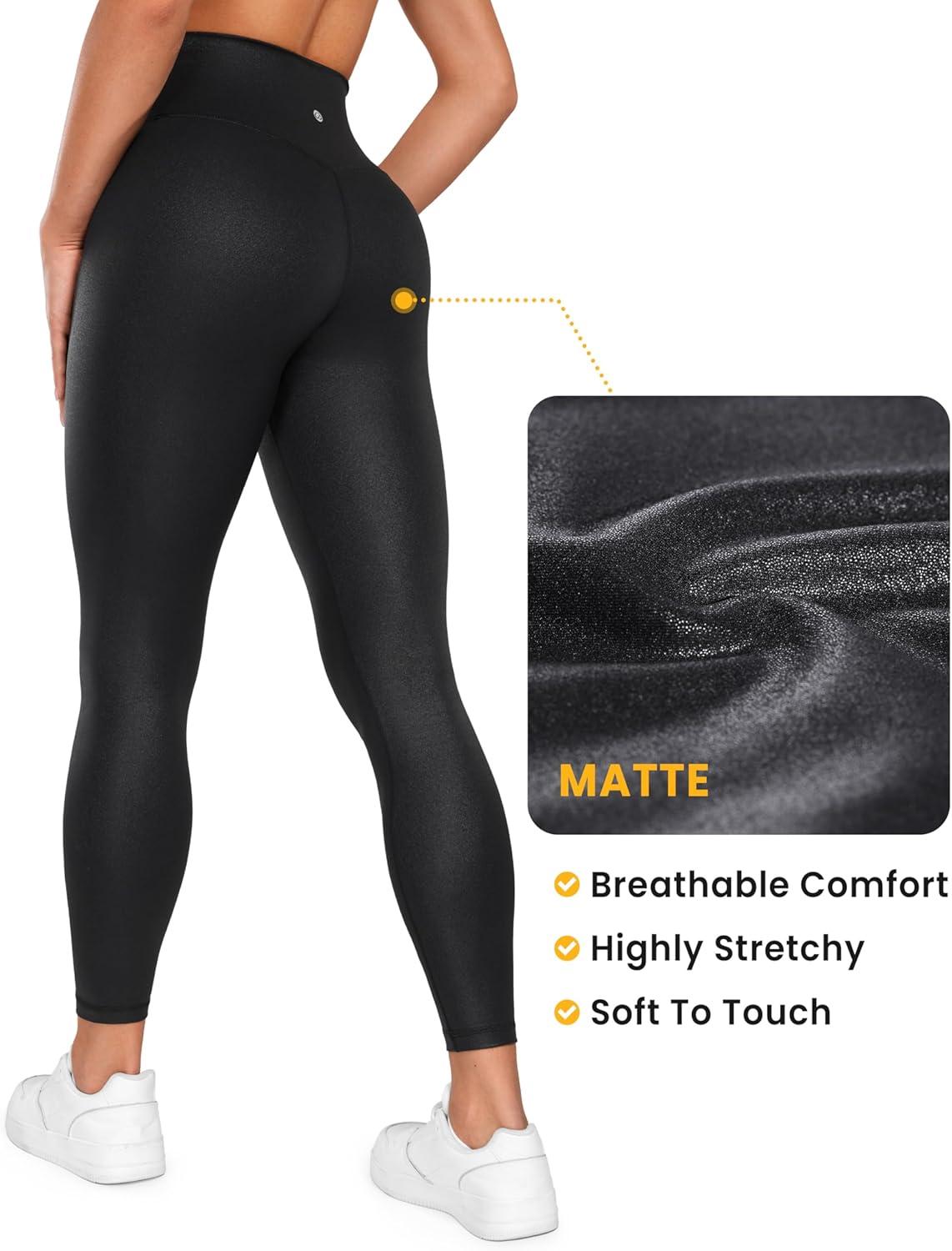 imageCRZ YOGA Womens Butterluxe Matte Faux Leather Cross Waist Leggings 25quot V Crossover High Waisted LoungeBlack Classic