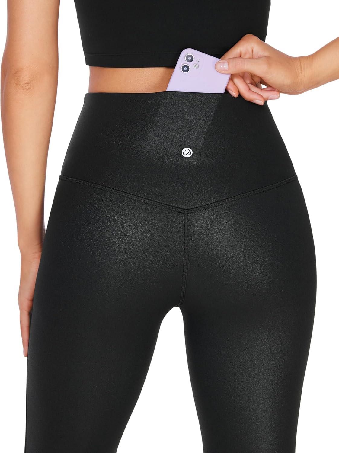 imageCRZ YOGA Womens Butterluxe Matte Faux Leather Flare Leggings 32 Inches High Waist Wide Leg Bootcut Yoga PantsFaux Leather Black